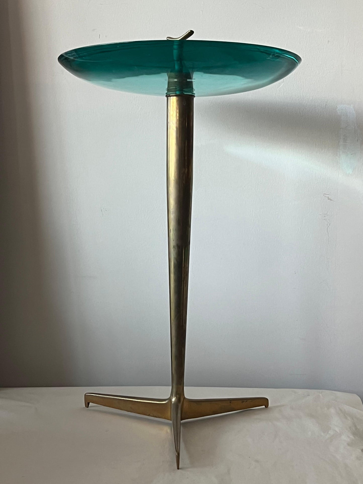 Frisman Vintage Fontana Arte Style Occasional Table in Polished Brass and Concave Glass