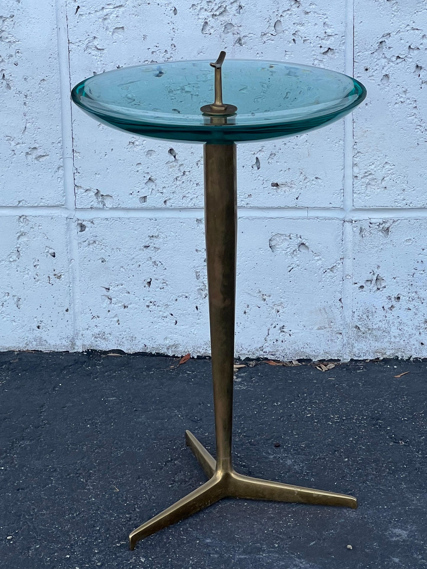 Frisman Vintage Fontana Arte Style Occasional Table in Polished Brass and Concave Glass
