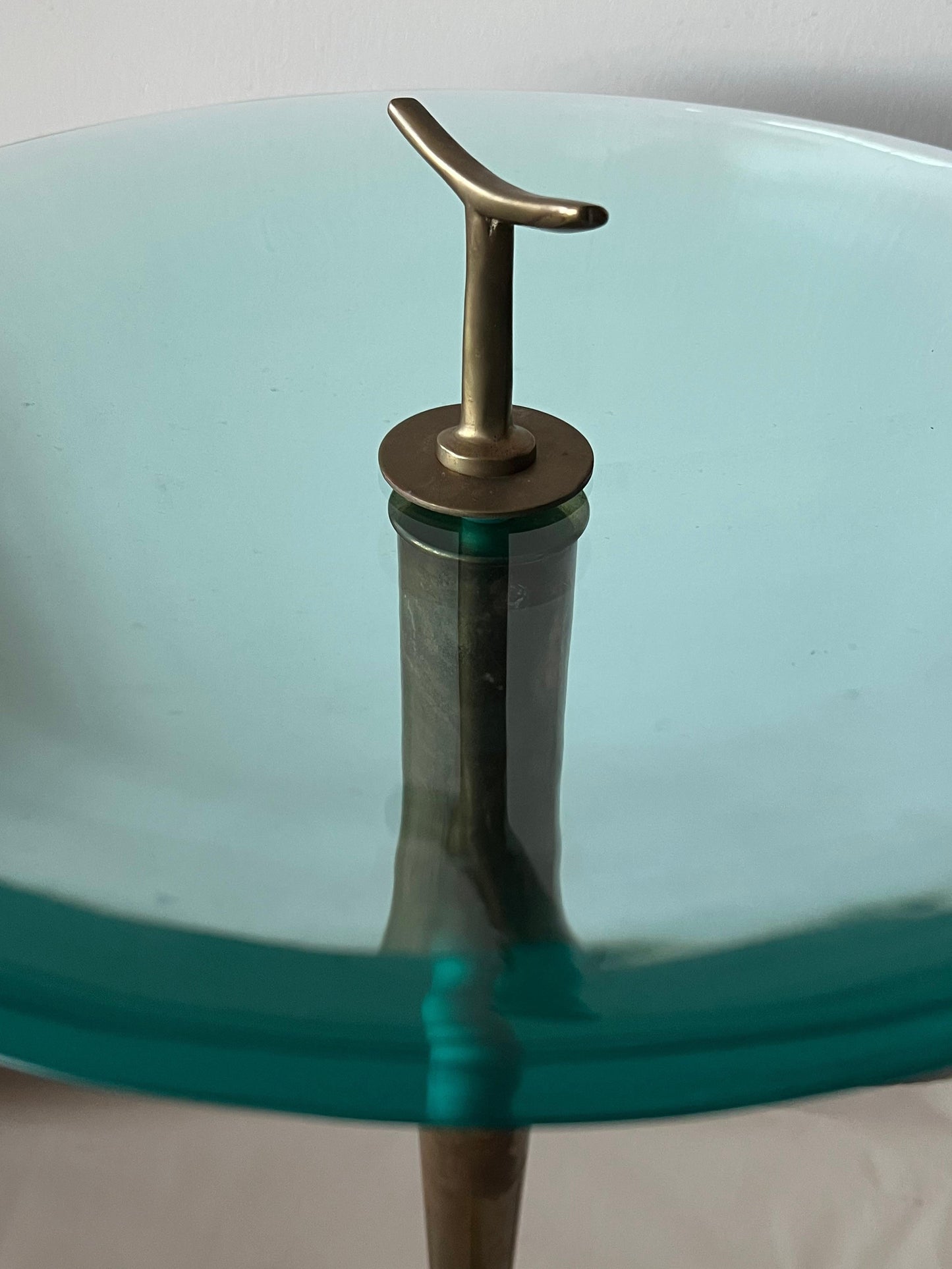 Frisman Vintage Fontana Arte Style Occasional Table in Polished Brass and Concave Glass