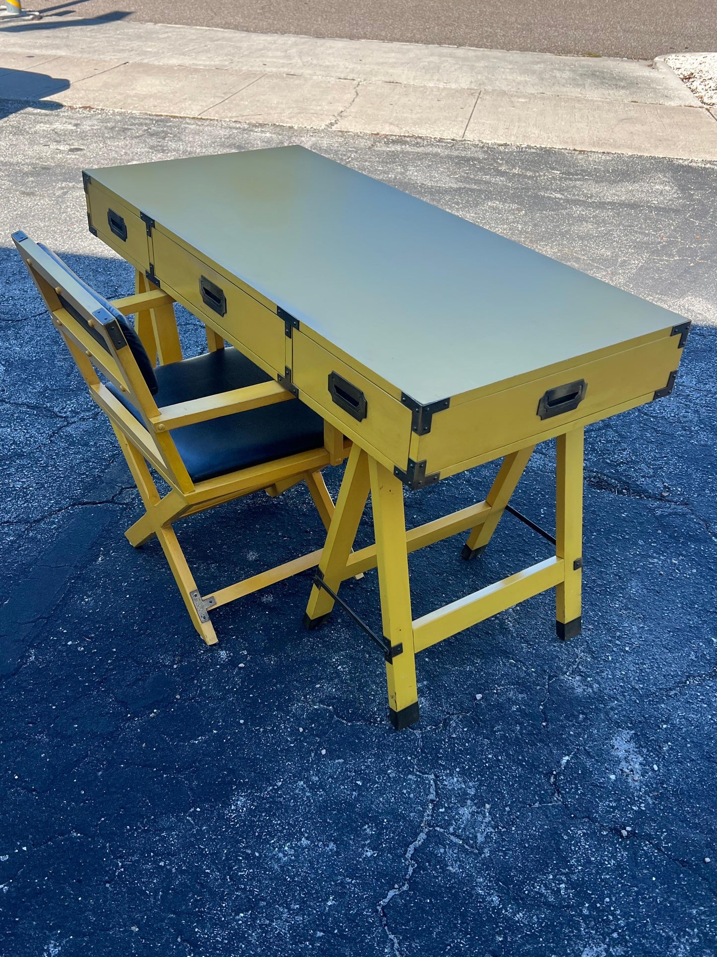 Frisman Vintage Vintage Yellow Campaign Desk And Matching Chair Ca' 1960's