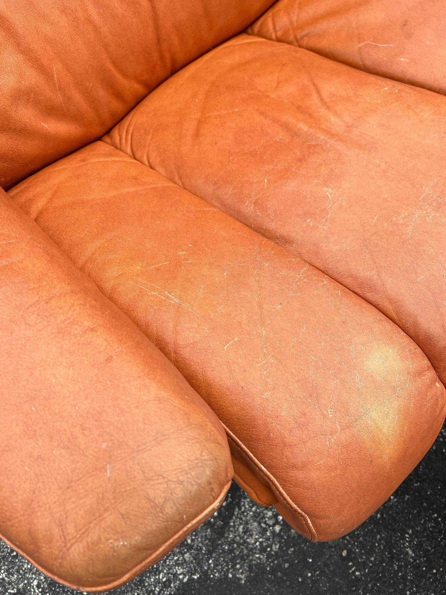Frisman Vintage Ekornes Stressless Cognac Leather Reclining Swivel Lounge Chair with Ottoman