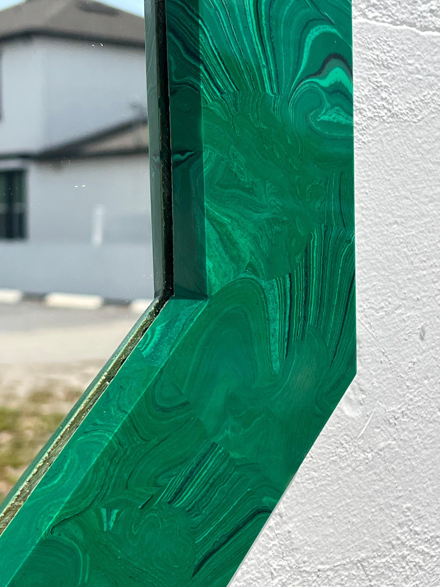 Frisman Vintage Unusual Octagonal Malachite Resin Mirror Ca' 1970's