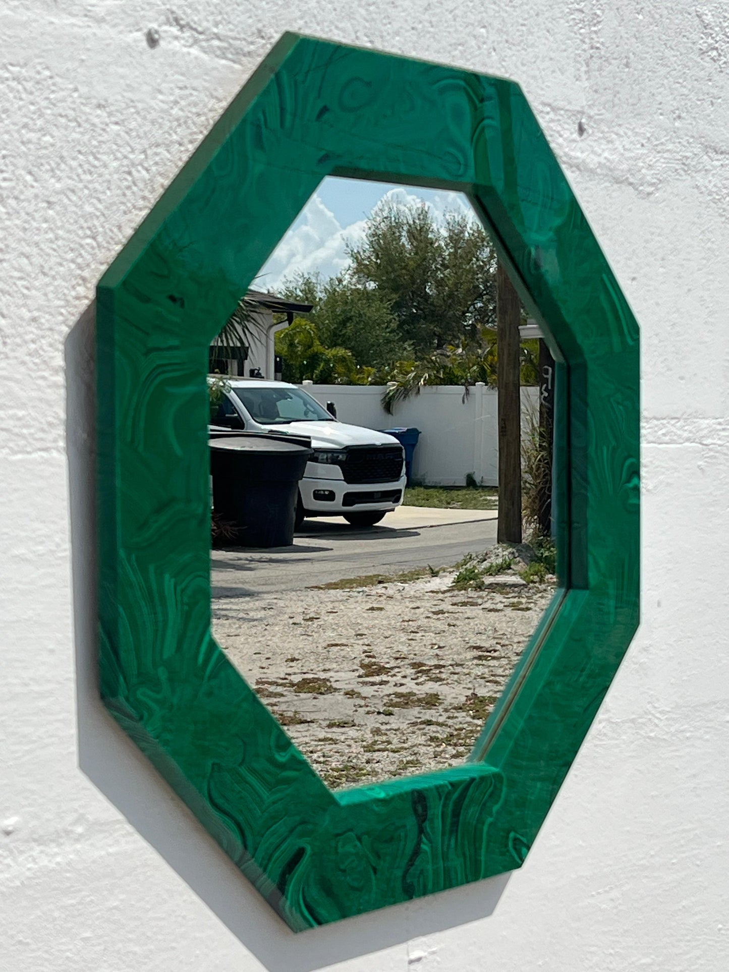Frisman Vintage Unusual Octagonal Malachite Resin Mirror Ca' 1970's