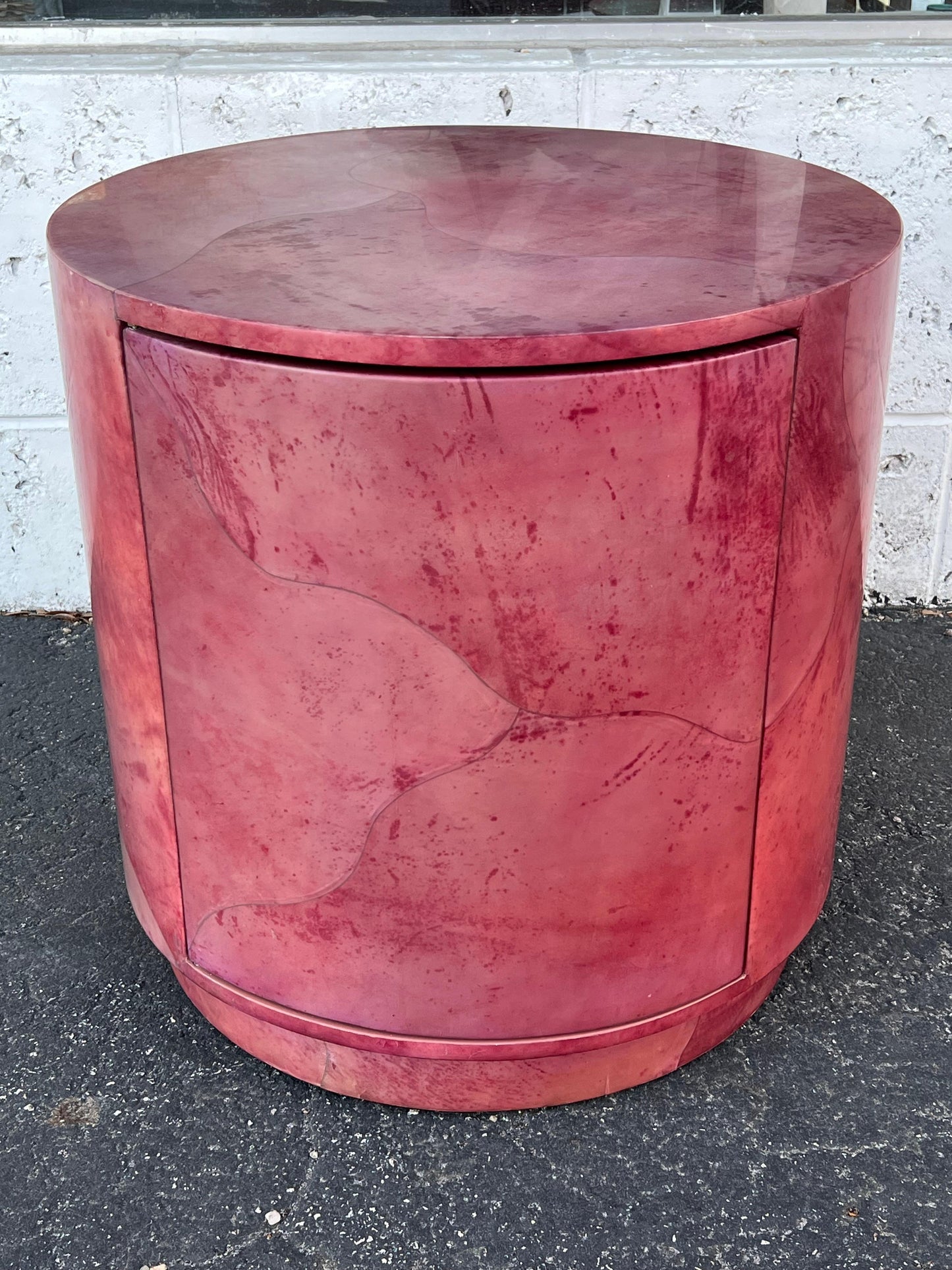 Frisman Vintage A Vintage Drum Table By Enrique Garcia Signed Ca' 1980's Goatskin