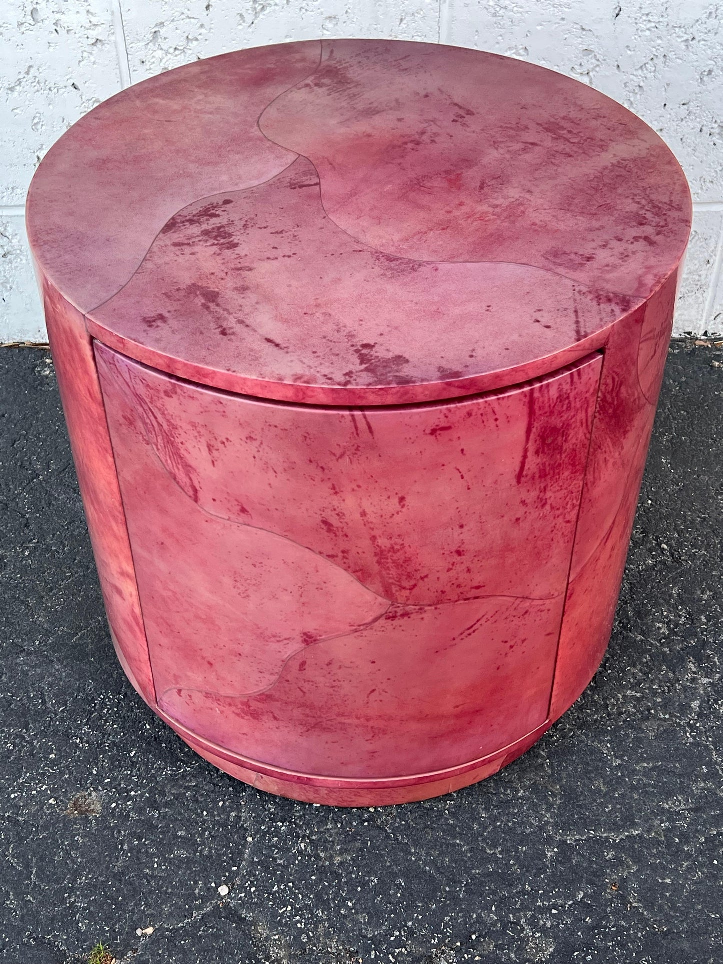 Frisman Vintage A Vintage Drum Table By Enrique Garcia Signed Ca' 1980's Goatskin