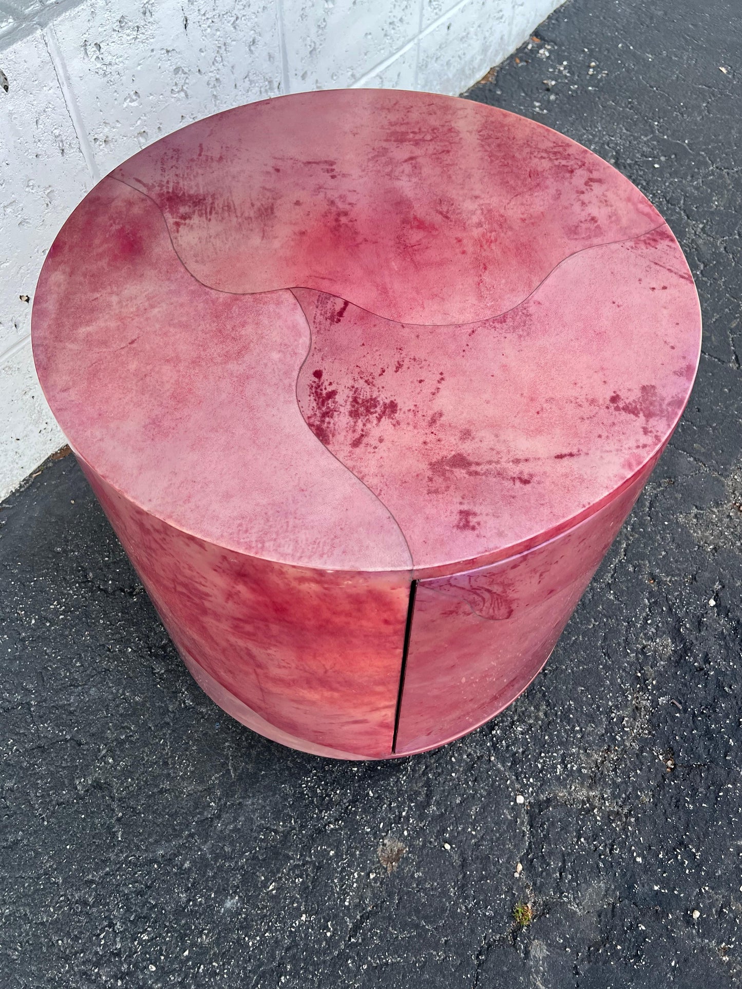 Frisman Vintage A Vintage Drum Table By Enrique Garcia Signed Ca' 1980's Goatskin