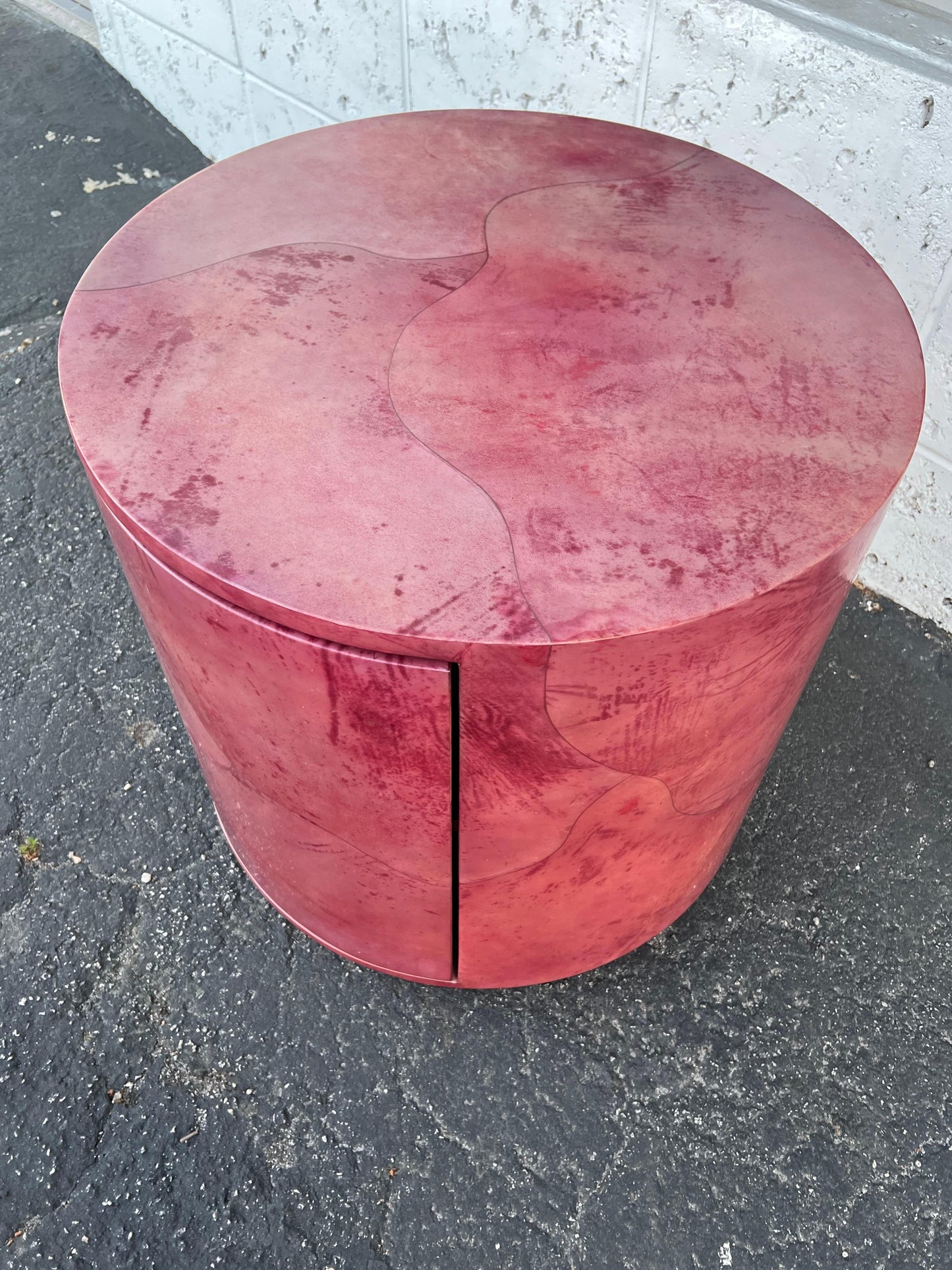 Frisman Vintage A Vintage Drum Table By Enrique Garcia Signed Ca' 1980's Goatskin