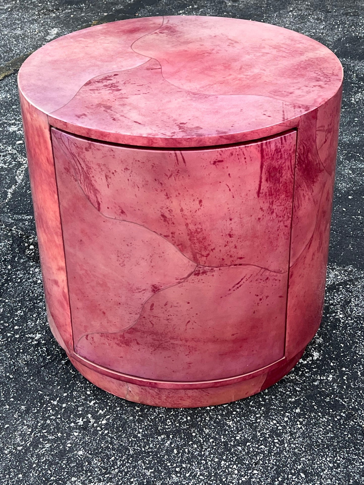 Frisman Vintage A Vintage Drum Table By Enrique Garcia Signed Ca' 1980's Goatskin