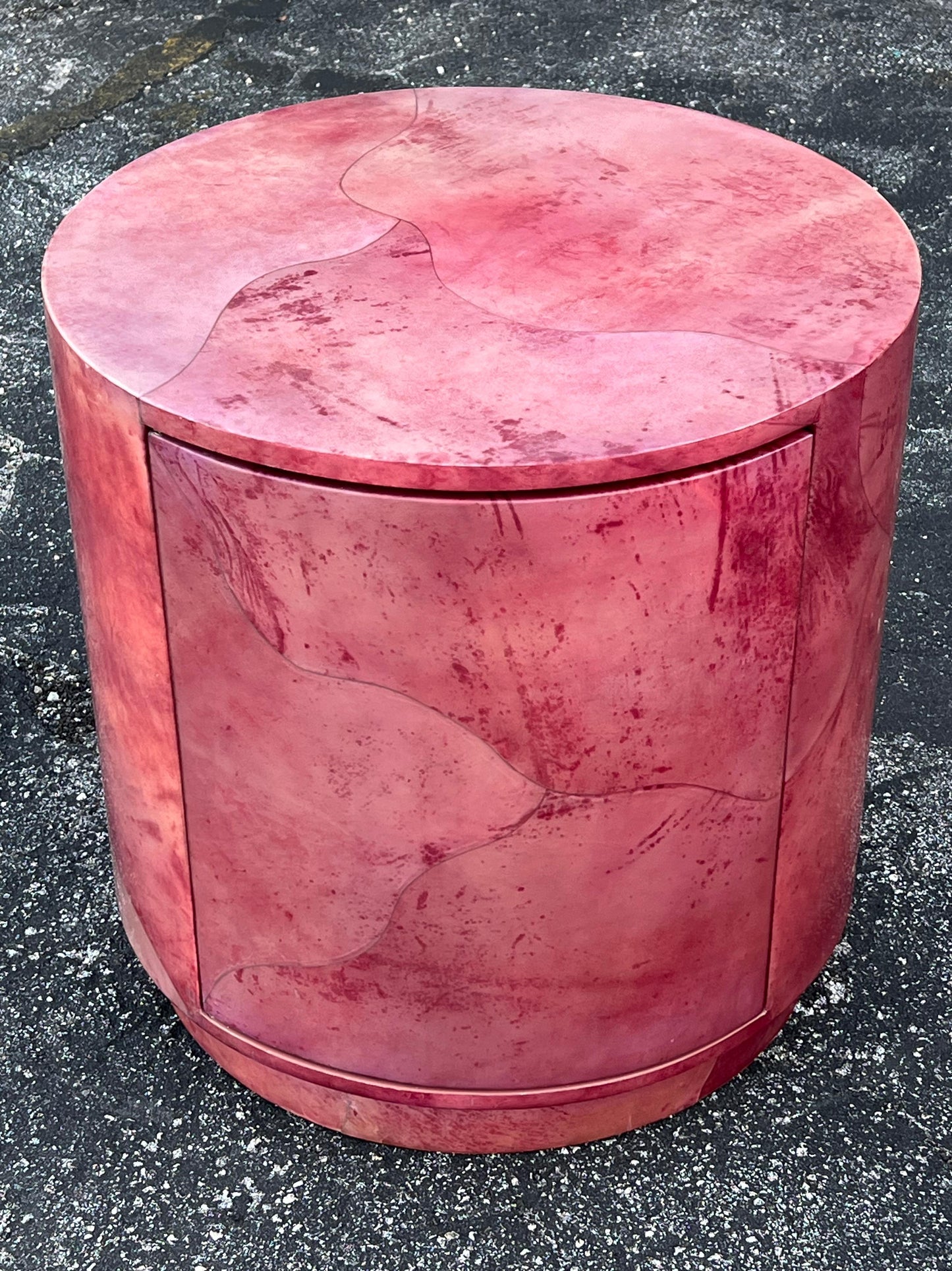 Frisman Vintage A Vintage Drum Table By Enrique Garcia Signed Ca' 1980's Goatskin