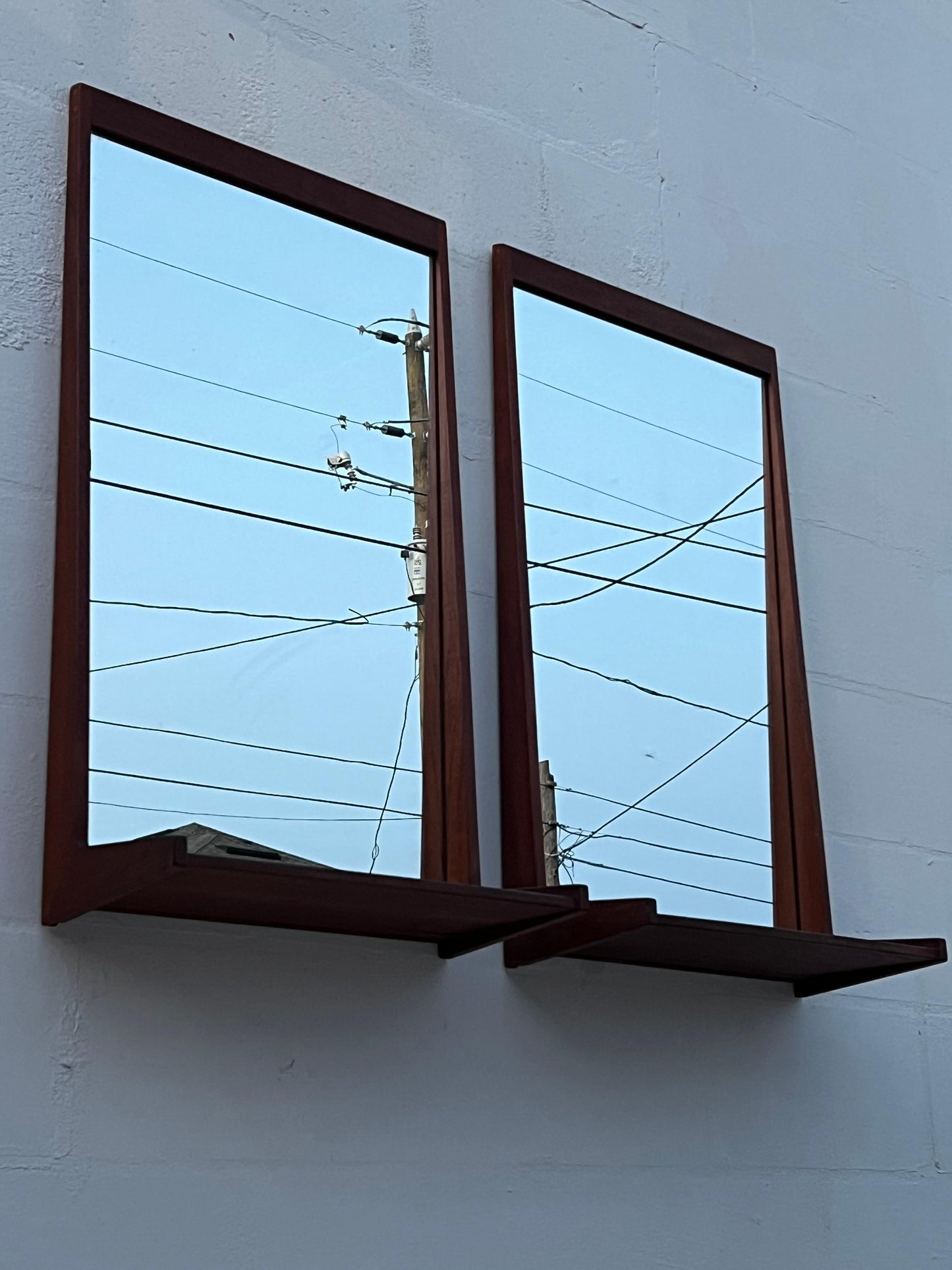Frisman Vintage A Pair Of Teak Danish Mirrors With Shelves Aksel Kjersgaard 1960's