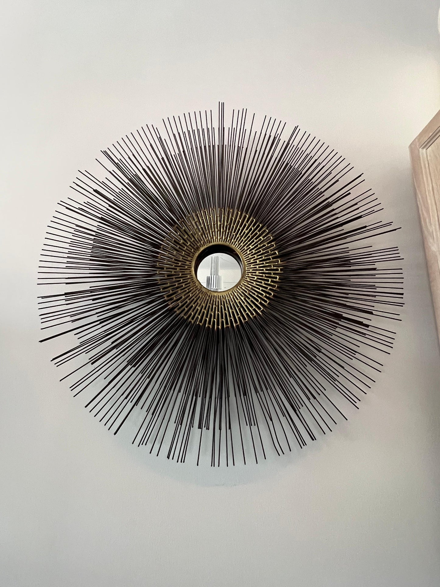 Frisman Vintage Brutalist Sunburst Wall Sculpture Mirror by William Friedle, 1970s