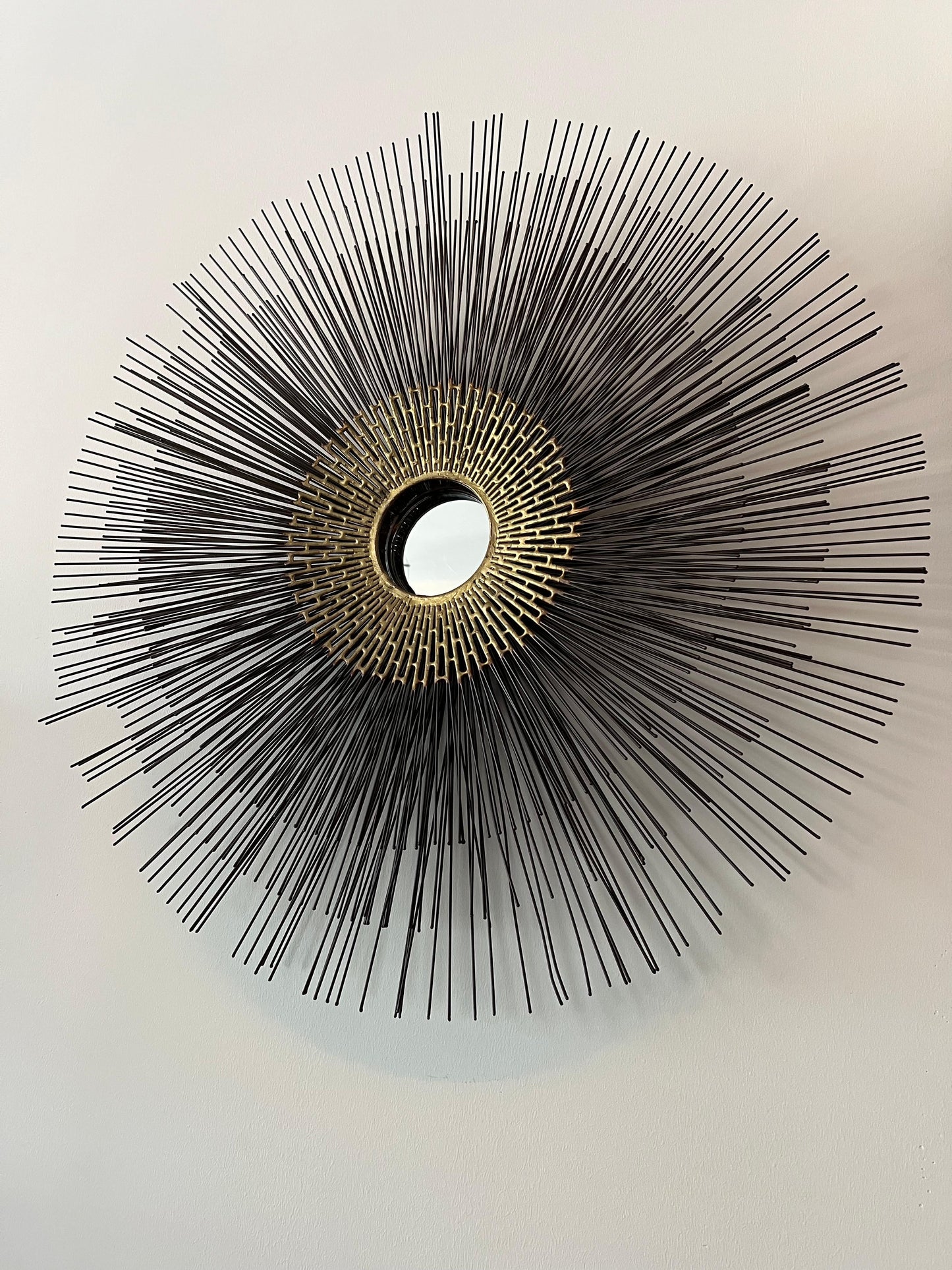 Frisman Vintage Brutalist Sunburst Wall Sculpture Mirror by William Friedle, 1970s