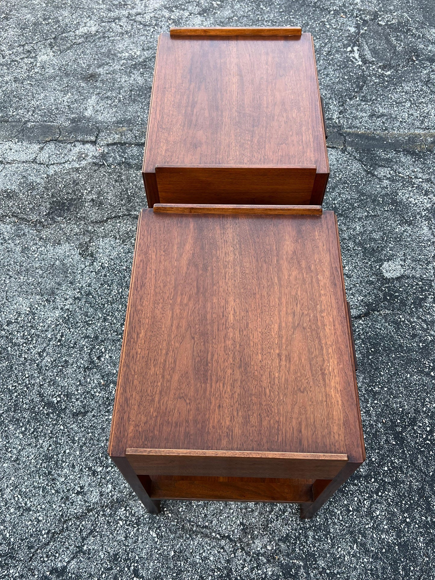 Frisman Vintage Edward Wormley Dunbar Night Stands Walnut With Rosewood Handles Ca' 1950's