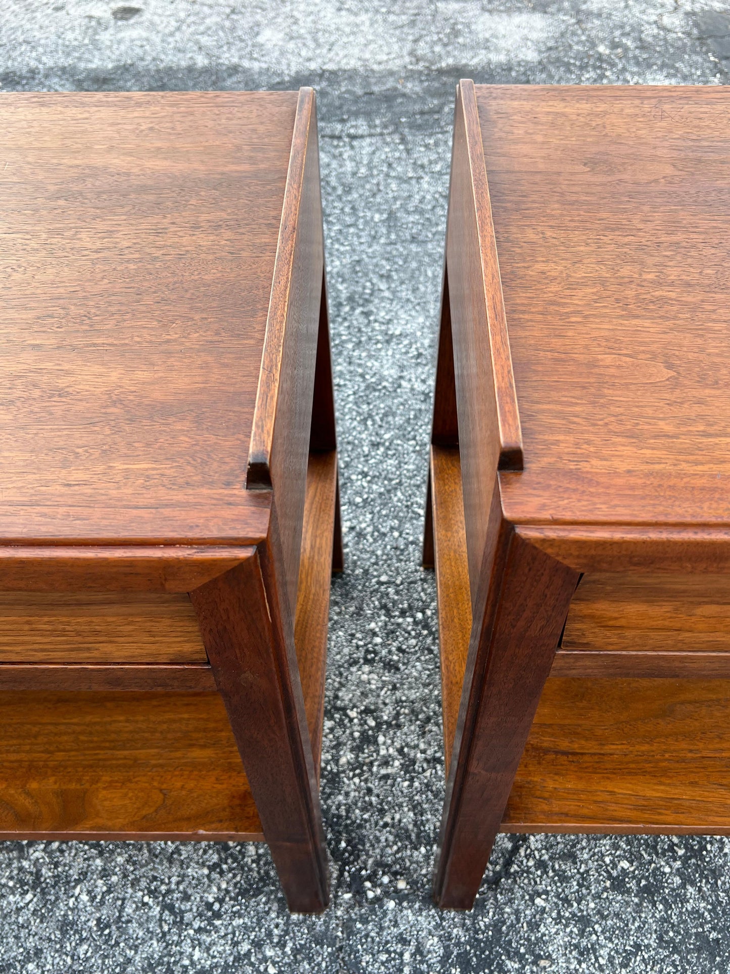Frisman Vintage Edward Wormley Dunbar Night Stands Walnut With Rosewood Handles Ca' 1950's