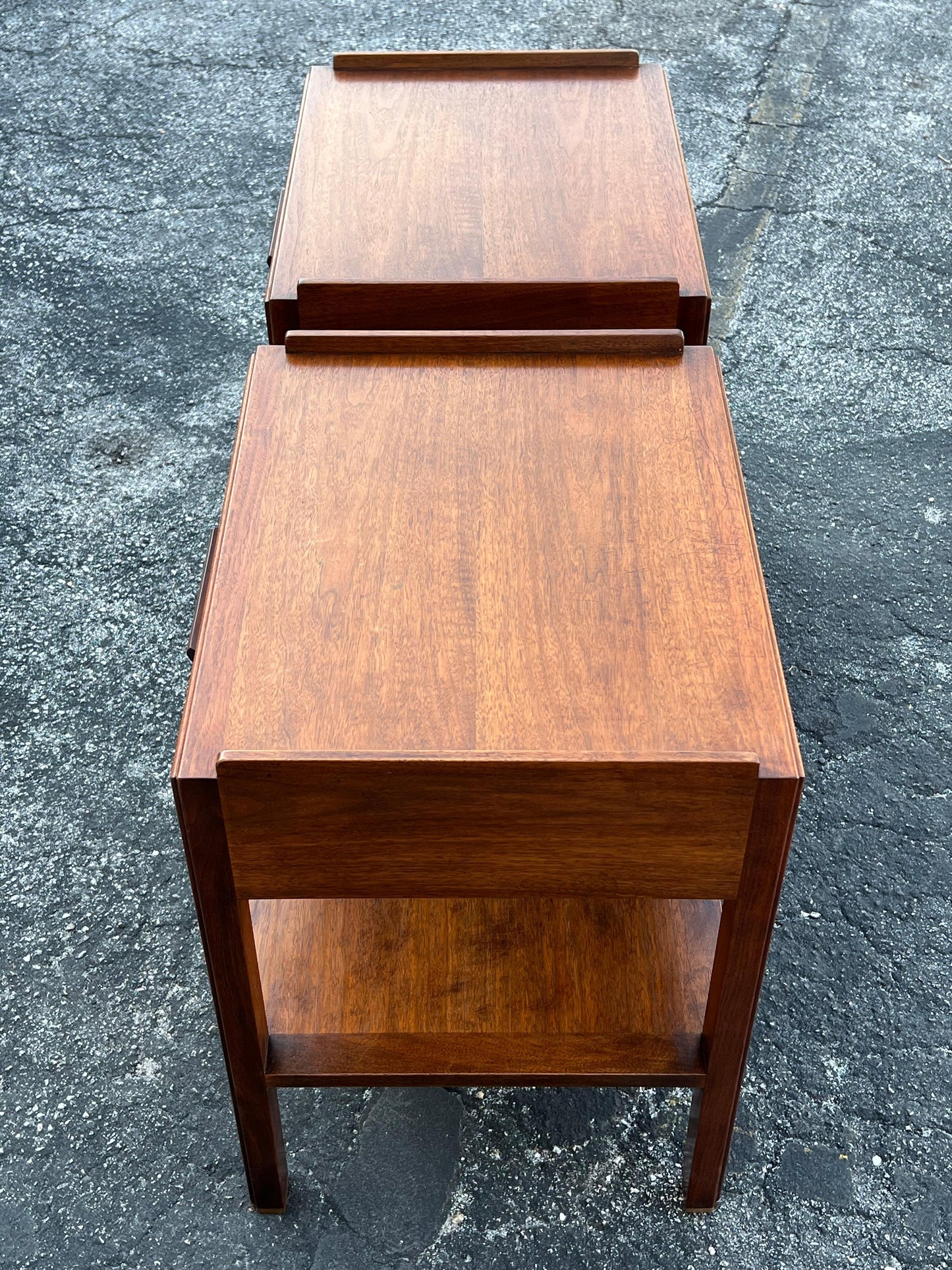 Frisman Vintage Edward Wormley Dunbar Night Stands Walnut With Rosewood Handles Ca' 1950's