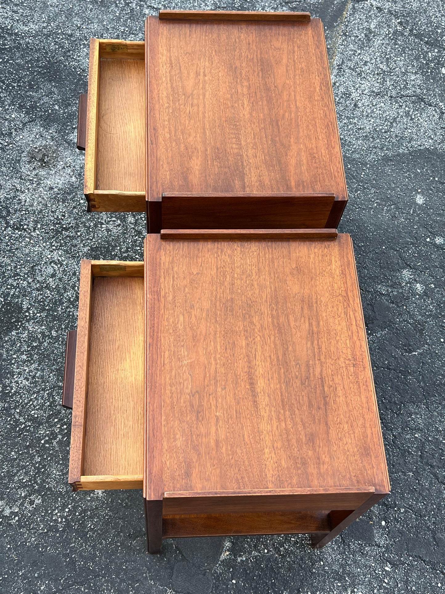 Frisman Vintage Edward Wormley Dunbar Night Stands Walnut With Rosewood Handles Ca' 1950's
