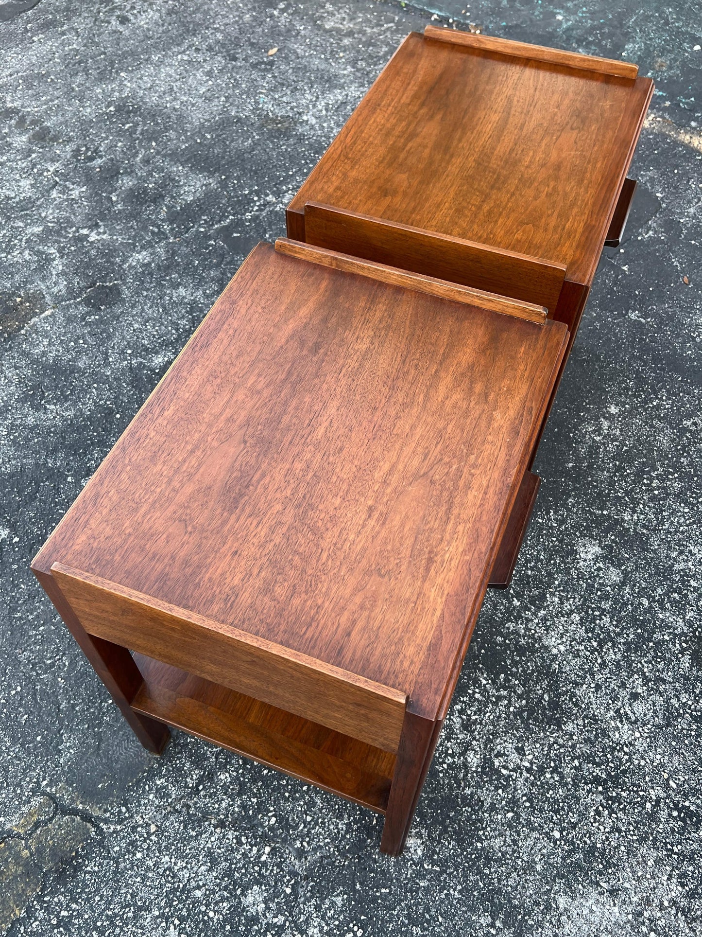 Frisman Vintage Edward Wormley Dunbar Night Stands Walnut With Rosewood Handles Ca' 1950's