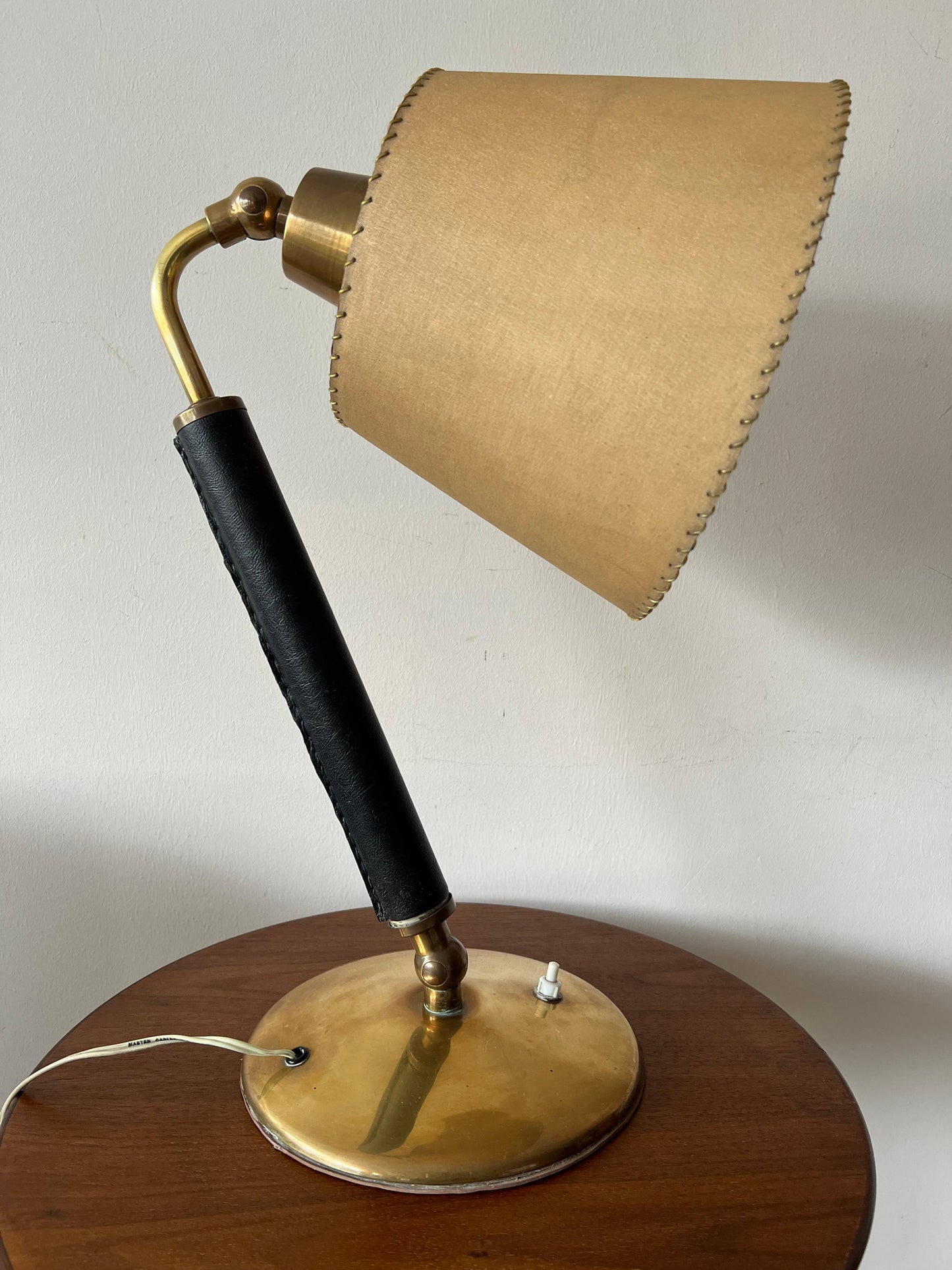 Frisman Vintage Vintage Hermes Style Table Lamp Brass Parchment Shade 1950's