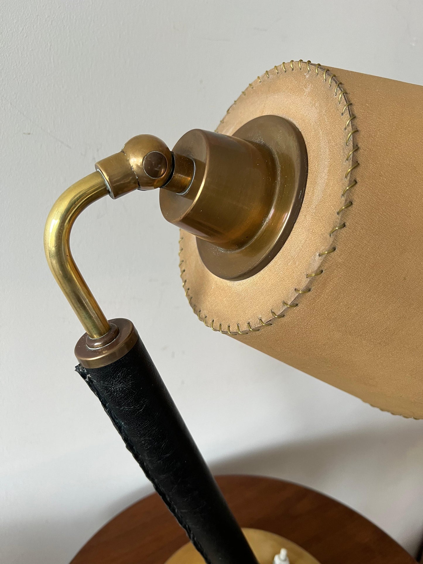 Frisman Vintage Vintage Hermes Style Table Lamp Brass Parchment Shade 1950's