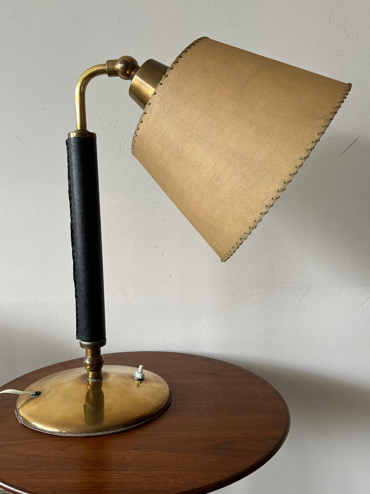 Frisman Vintage Vintage Hermes Style Table Lamp Brass Parchment Shade 1950's