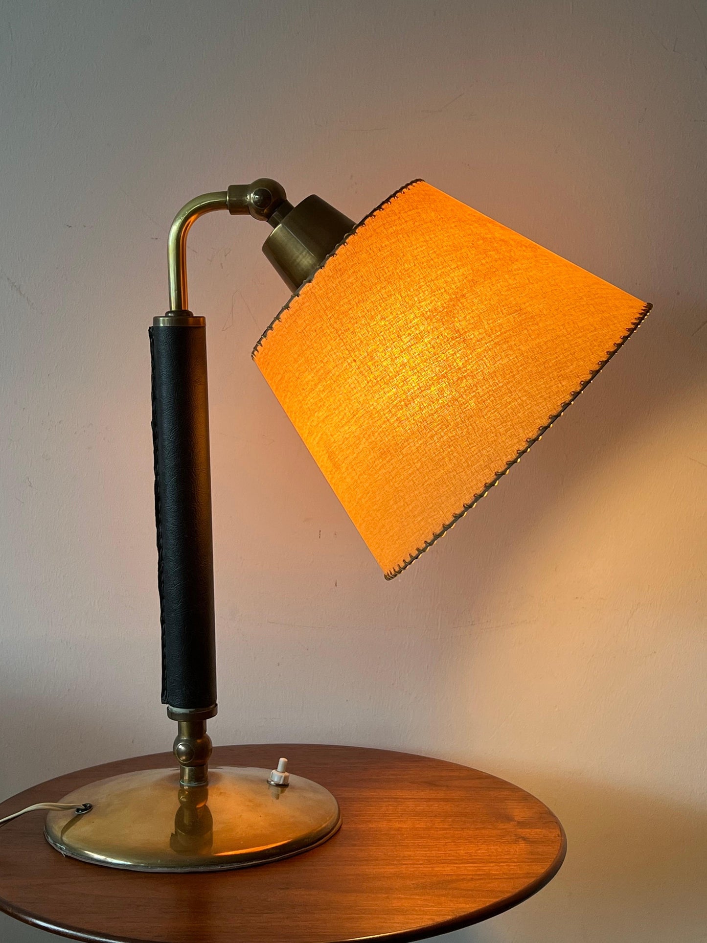 Frisman Vintage Vintage Hermes Style Table Lamp Brass Parchment Shade 1950's