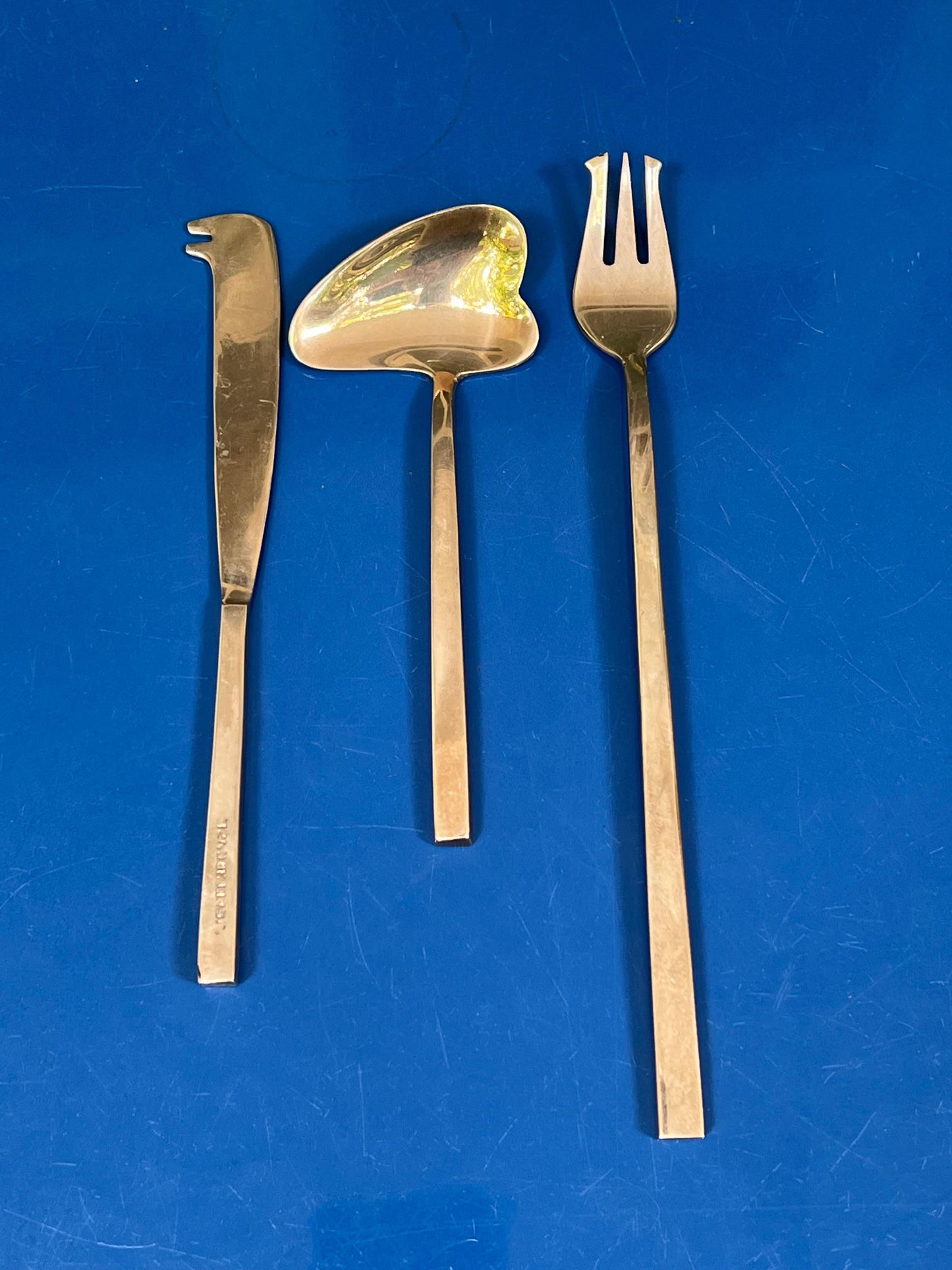 Frisman Vintage Sigvard Bernadotte "Scanline" brass flatware. 12 person dinner set. 145 pieces