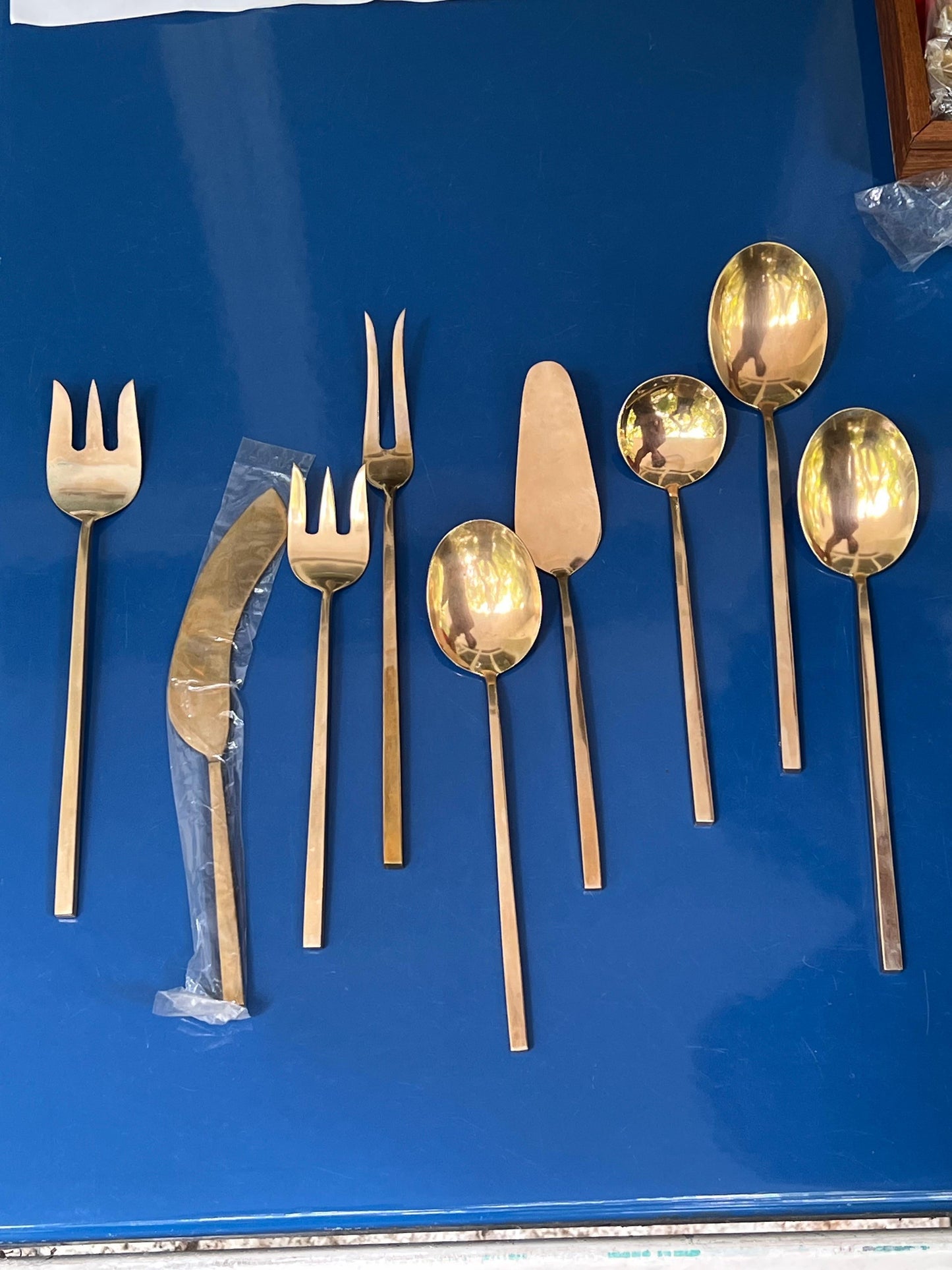 Frisman Vintage Sigvard Bernadotte "Scanline" brass flatware. 12 person dinner set. 145 pieces