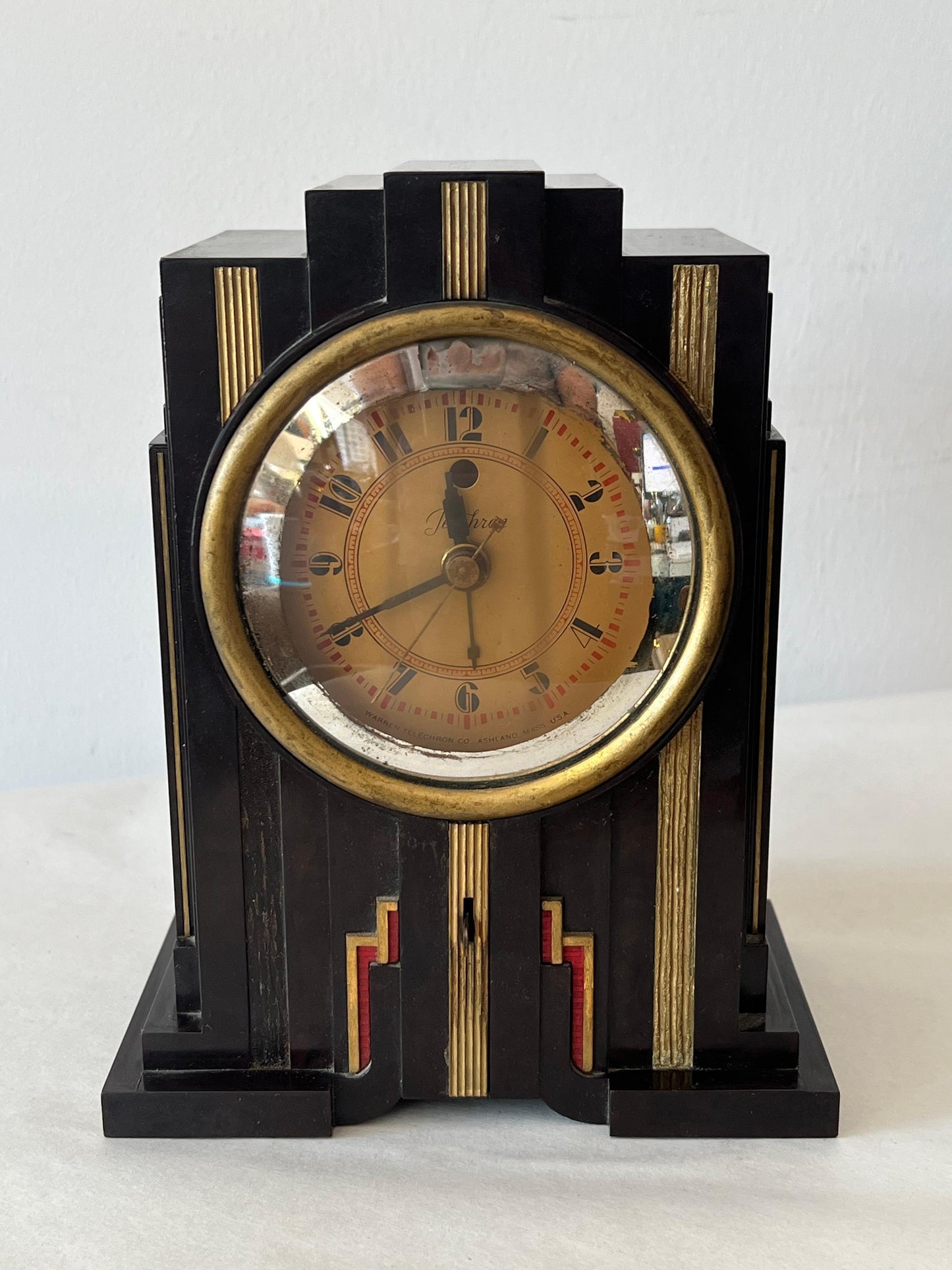 Frisman Vintage Vintage Art Deco Telechron Electroalarm Skyscraper Desk Clock Bakelite