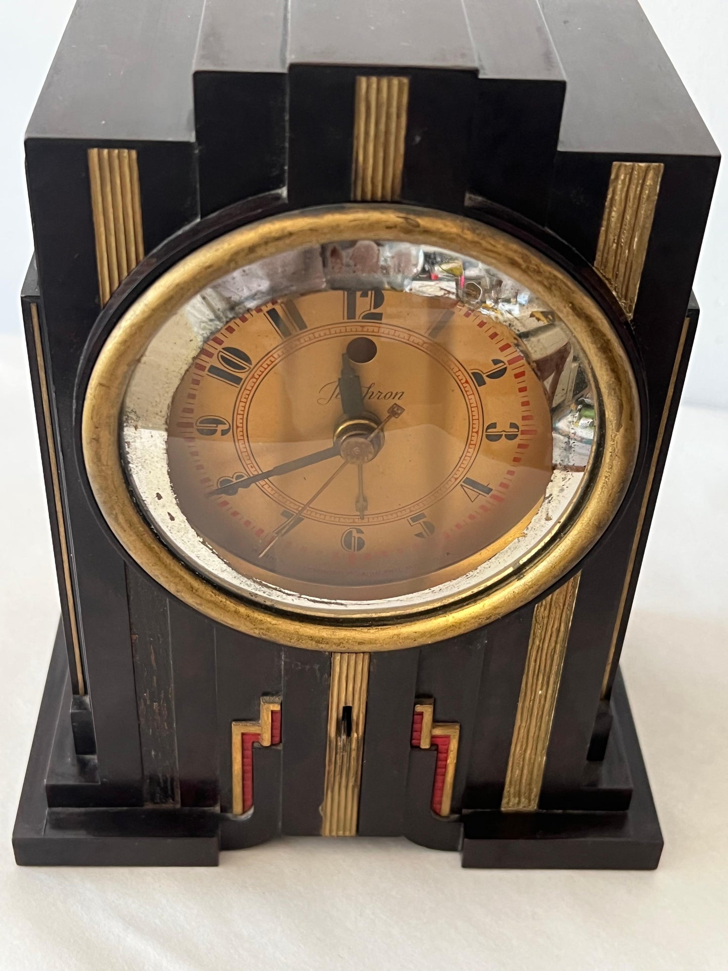 Frisman Vintage Vintage Art Deco Telechron Electroalarm Skyscraper Desk Clock Bakelite