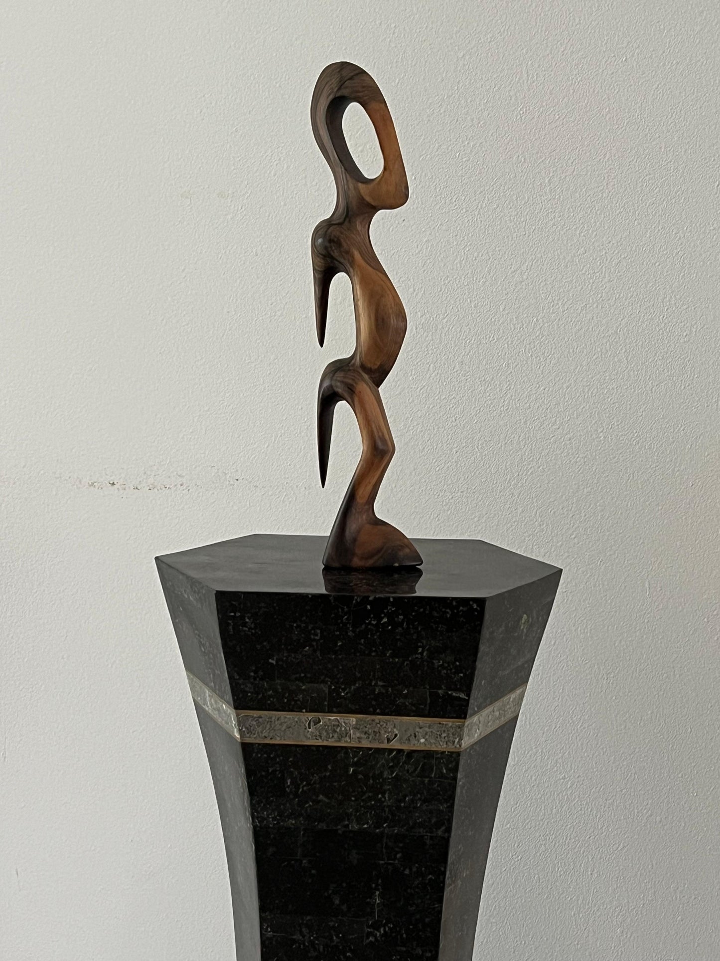 Frisman Vintage Unusual Post Modern Tessellated Stone Pedestal Inlaid Brass