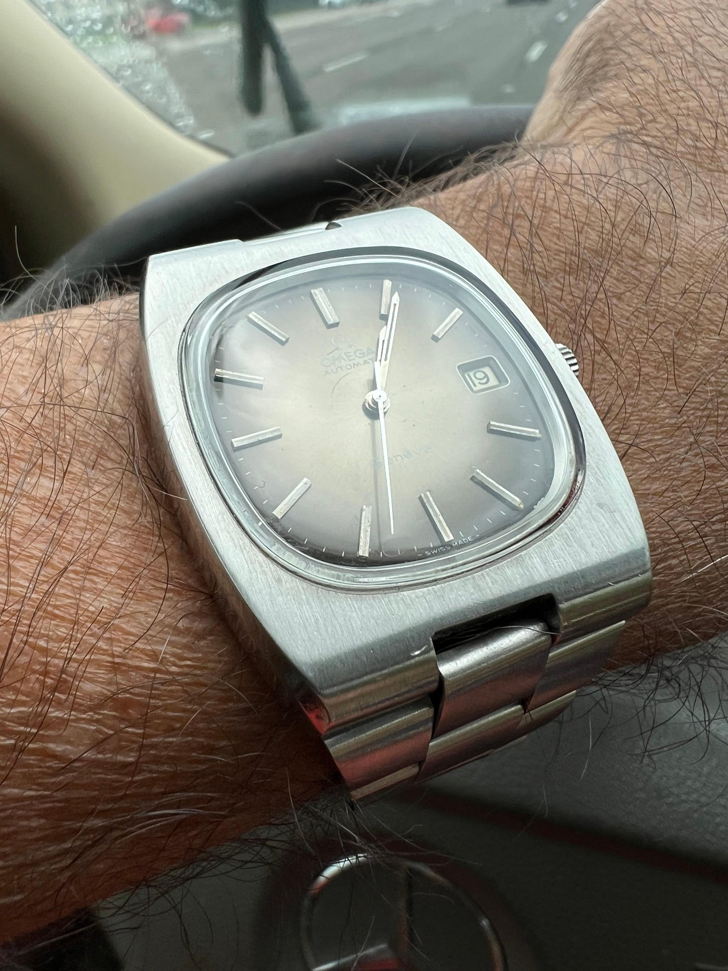 Frisman Vintage 1970's Omega Geneve Vintage Mens TV Shaped Watch with Original Tropical Dial