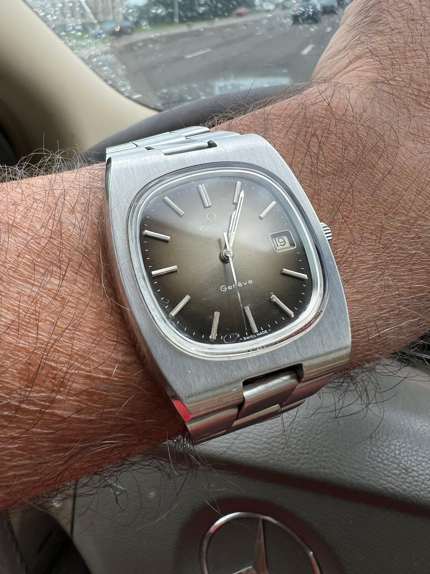 Frisman Vintage 1970's Omega Geneve Vintage Mens TV Shaped Watch with Original Tropical Dial