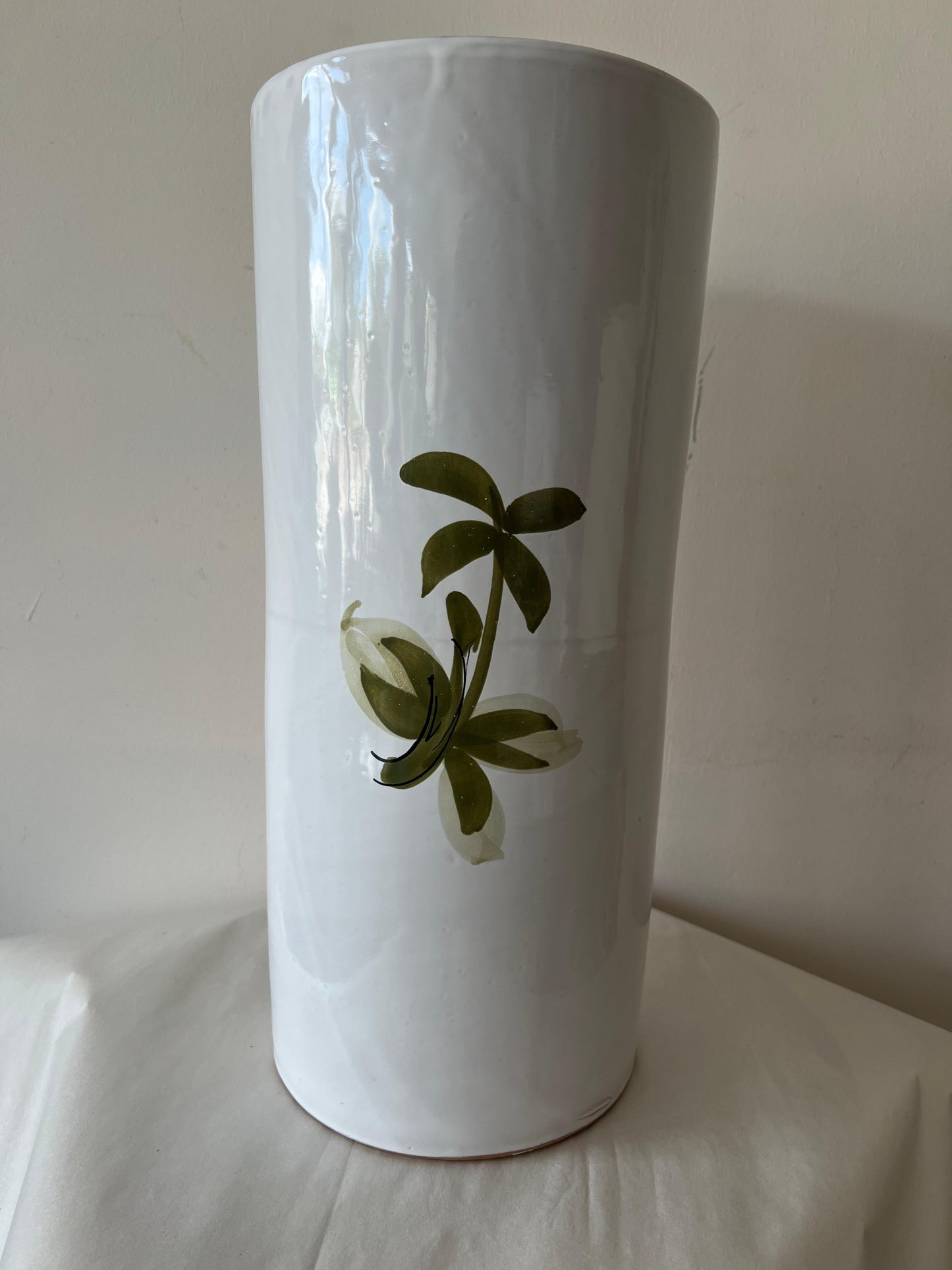 Frisman Vintage 60s MCM Hand Painted Orange Poppy Flower Ceramic Umbrella Stand Holder Italy