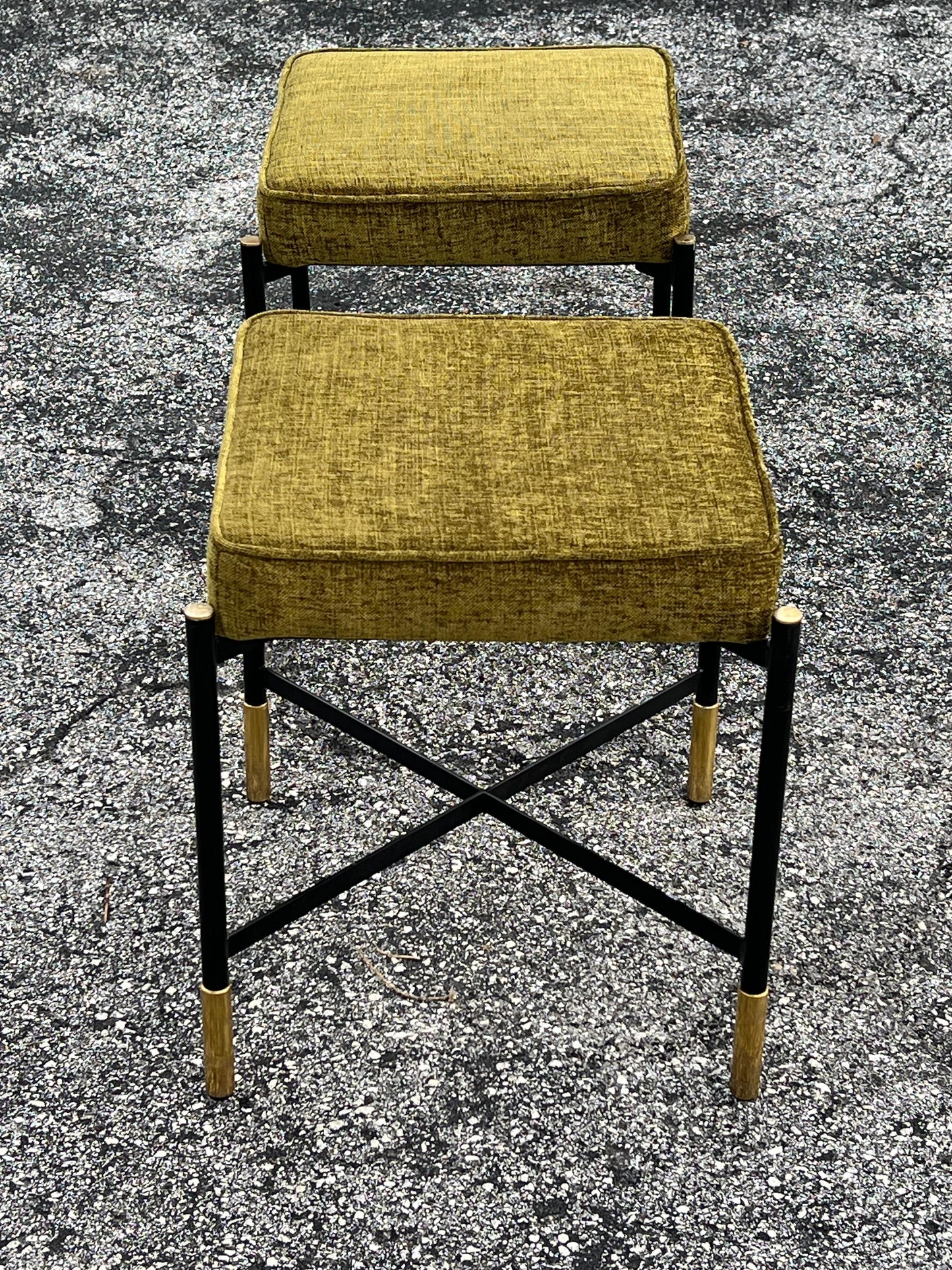 Frisman Vintage A Pair Of Italian Designer Stools Brass And Steel Elegant Post Modern