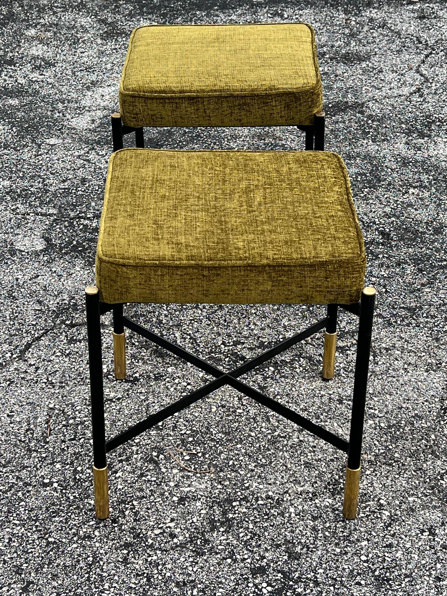 Frisman Vintage A Pair Of Italian Designer Stools Brass And Steel Elegant Post Modern