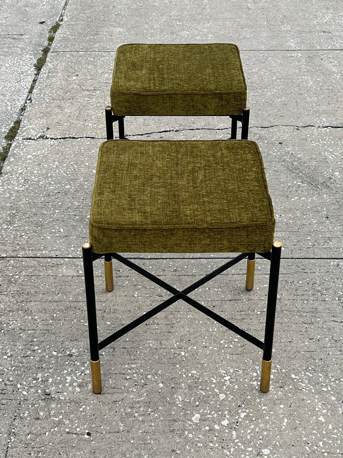 Frisman Vintage A Pair Of Italian Designer Stools Brass And Steel Elegant Post Modern