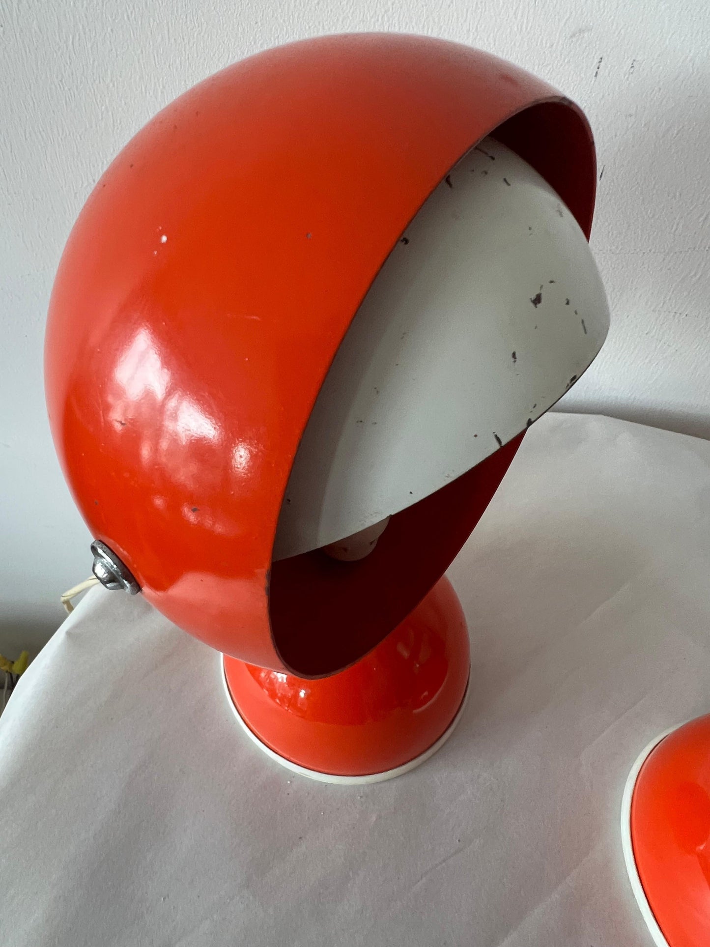 Frisman Vintage A Pair Of Italian Table Lamps With Adjustable Shades Orange 1960's Space Age