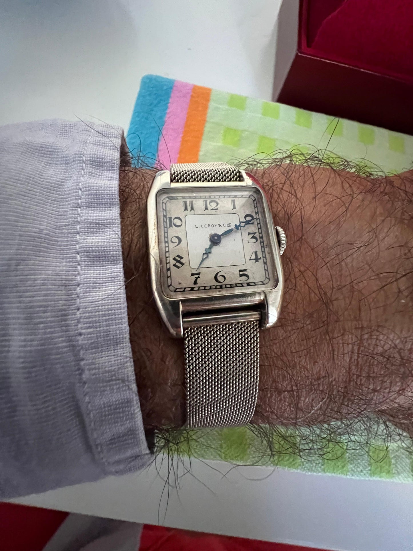 Frisman Vintage L.Leroy & Cie Platinum Tank Watch With Bracelet ca' 1920's