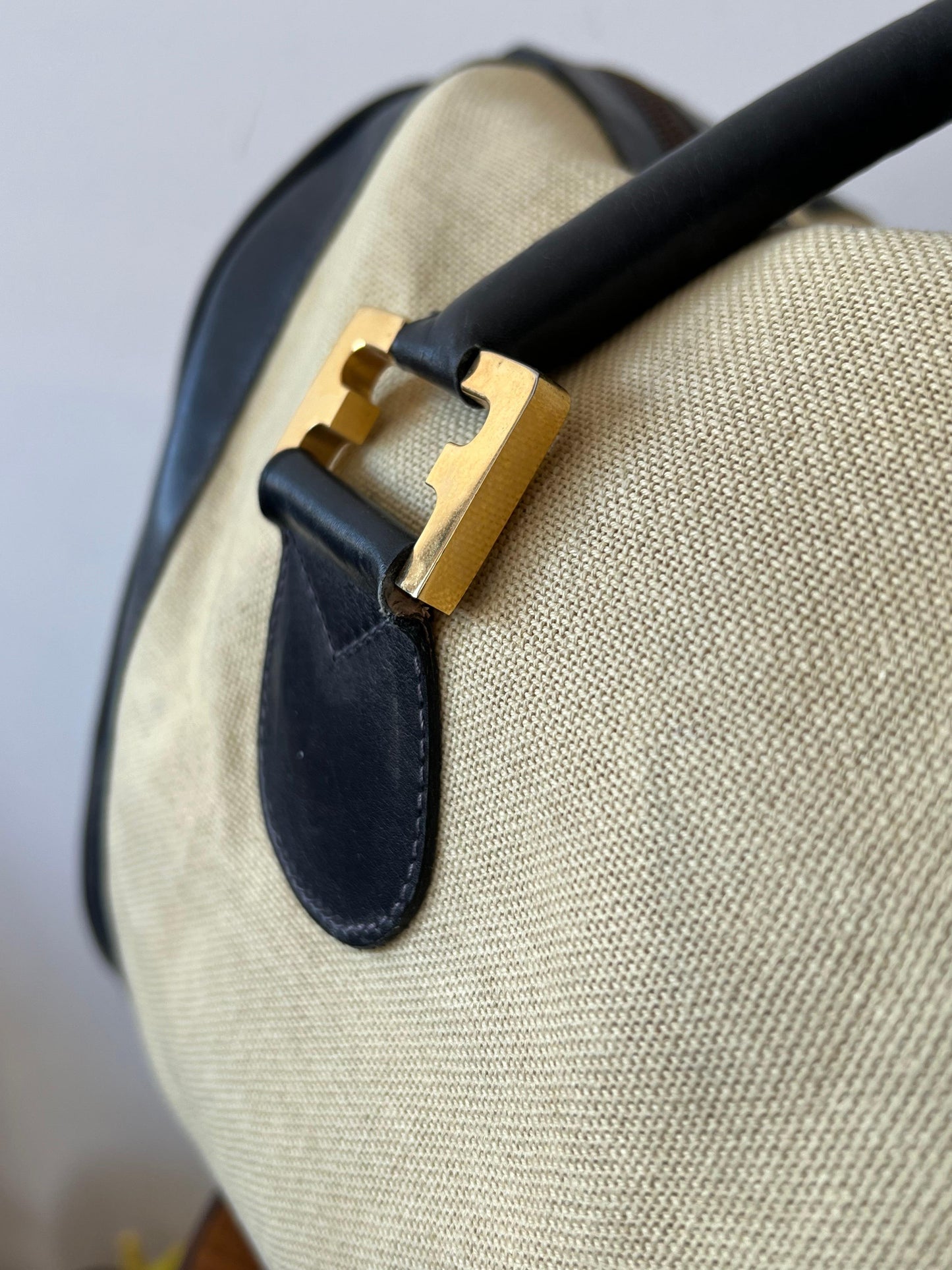 Frisman Vintage Stylish Ferragamo Leather/Canvas Bag With Brass Accents ca' 1980's