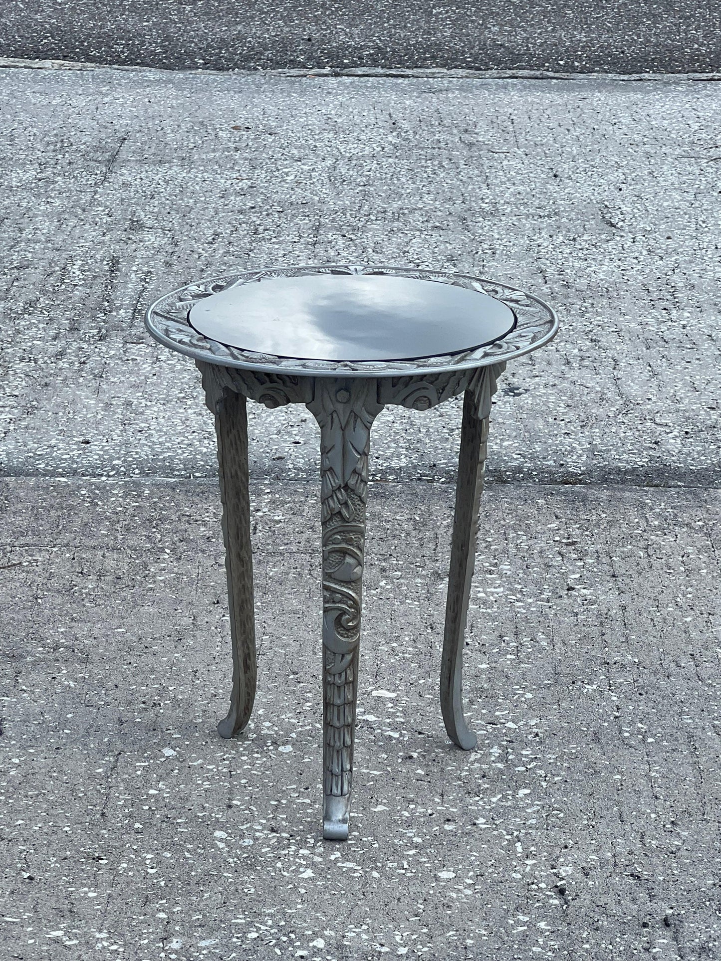 Frisman Vintage Art Deco Cast Iron Occasional Table With Black Glass Top ca' 1930's