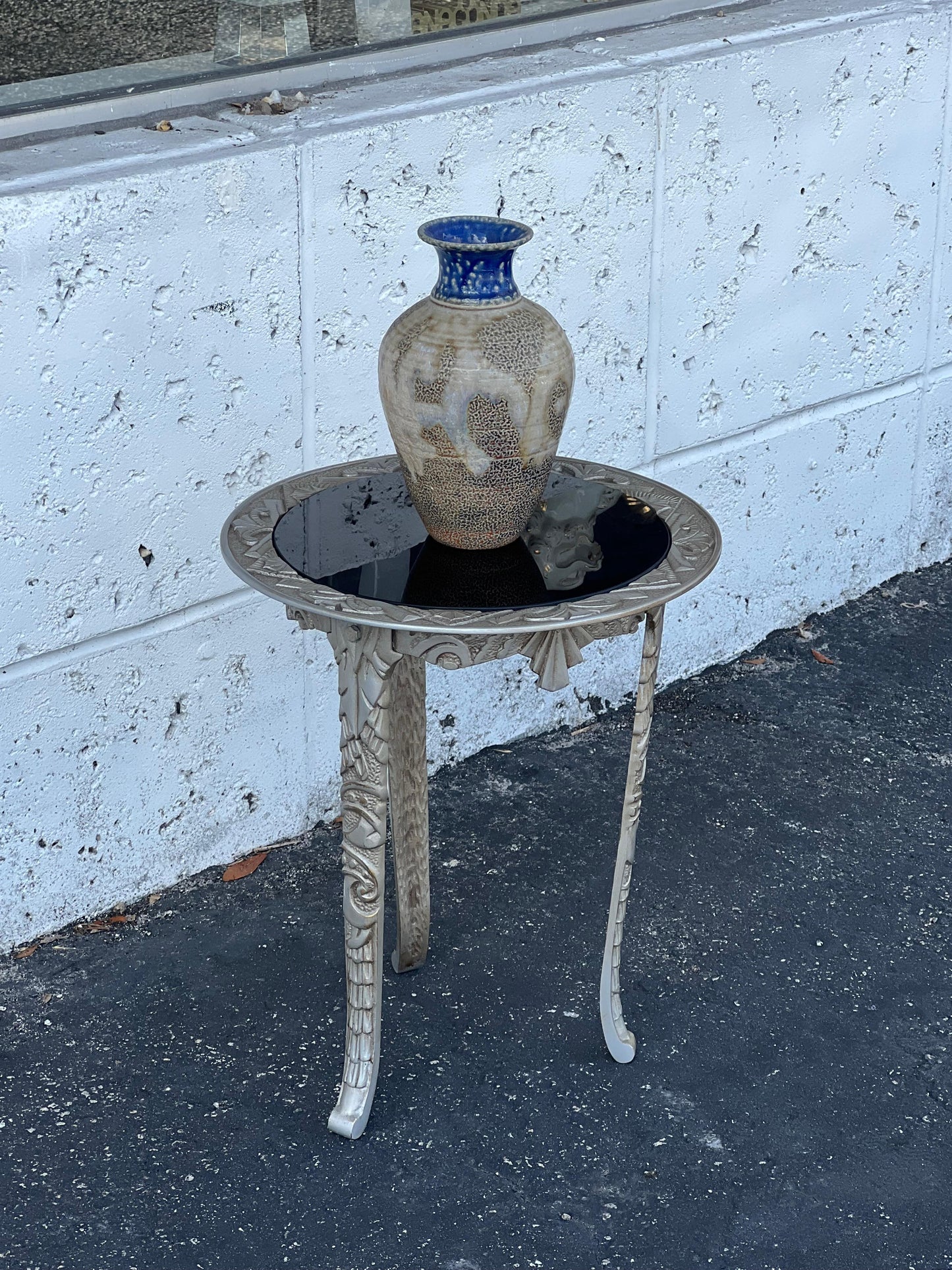 Frisman Vintage Art Deco Cast Iron Occasional Table With Black Glass Top ca' 1930's