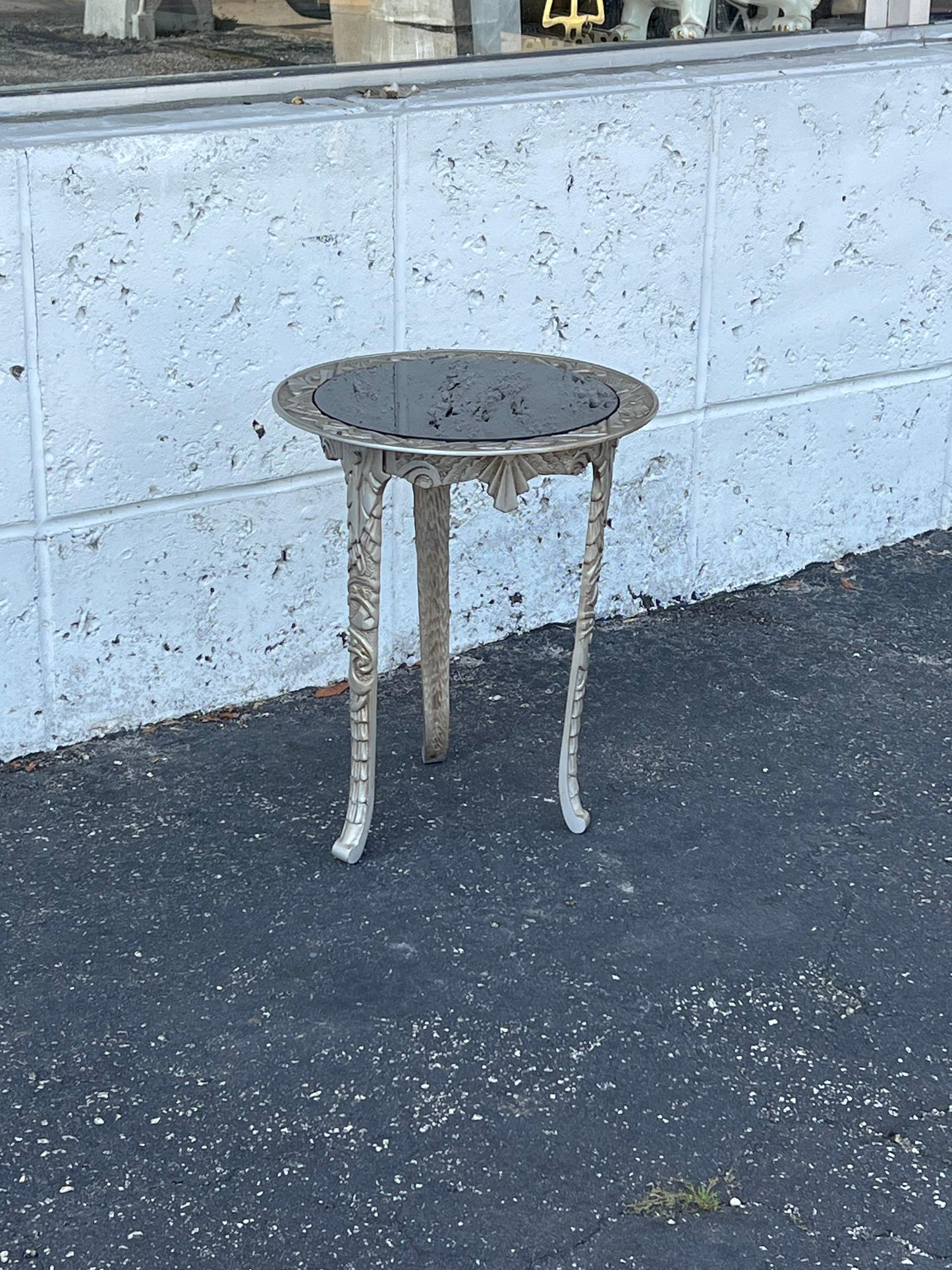 Frisman Vintage Art Deco Cast Iron Occasional Table With Black Glass Top ca' 1930's