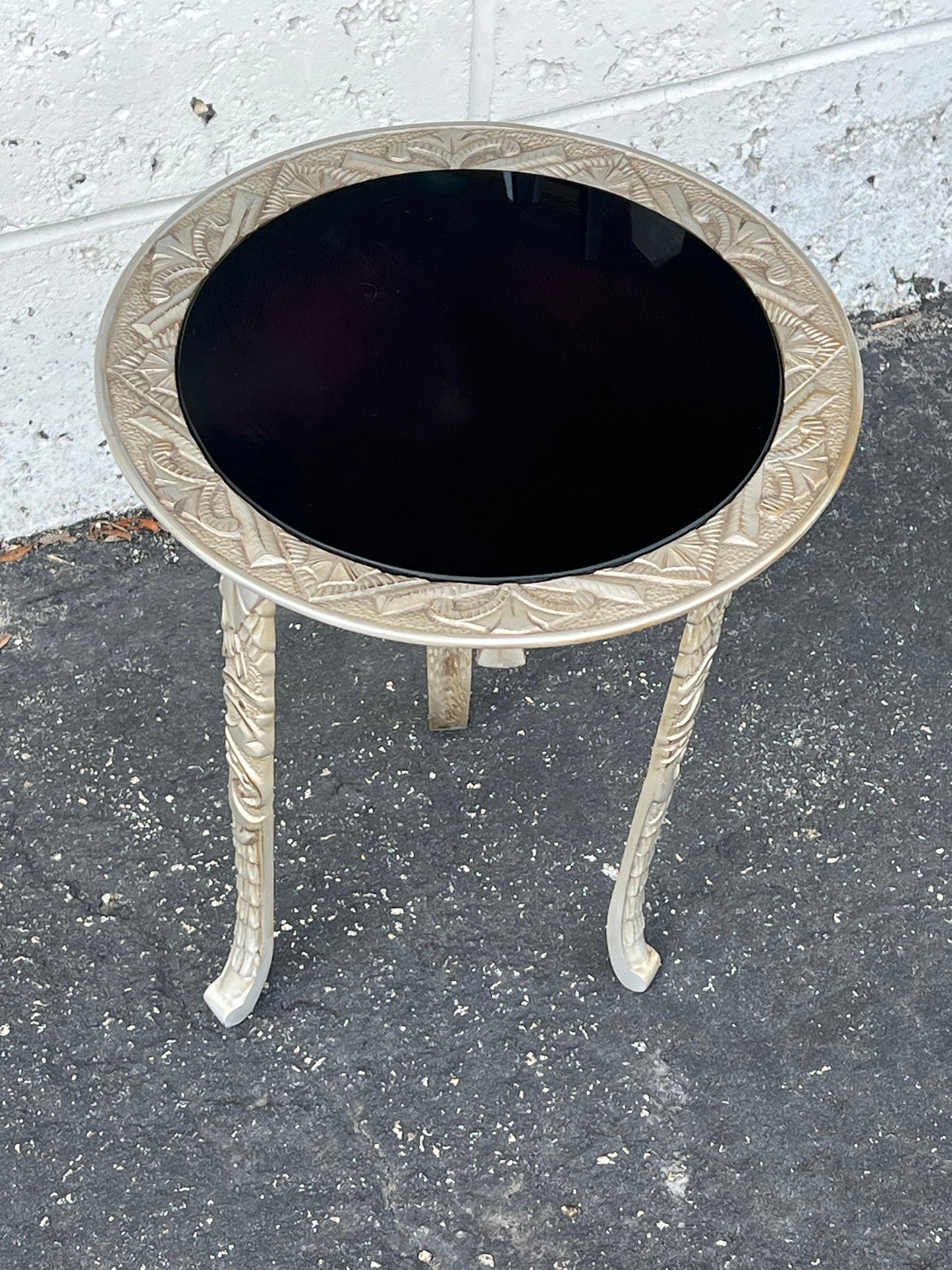 Frisman Vintage Art Deco Cast Iron Occasional Table With Black Glass Top ca' 1930's