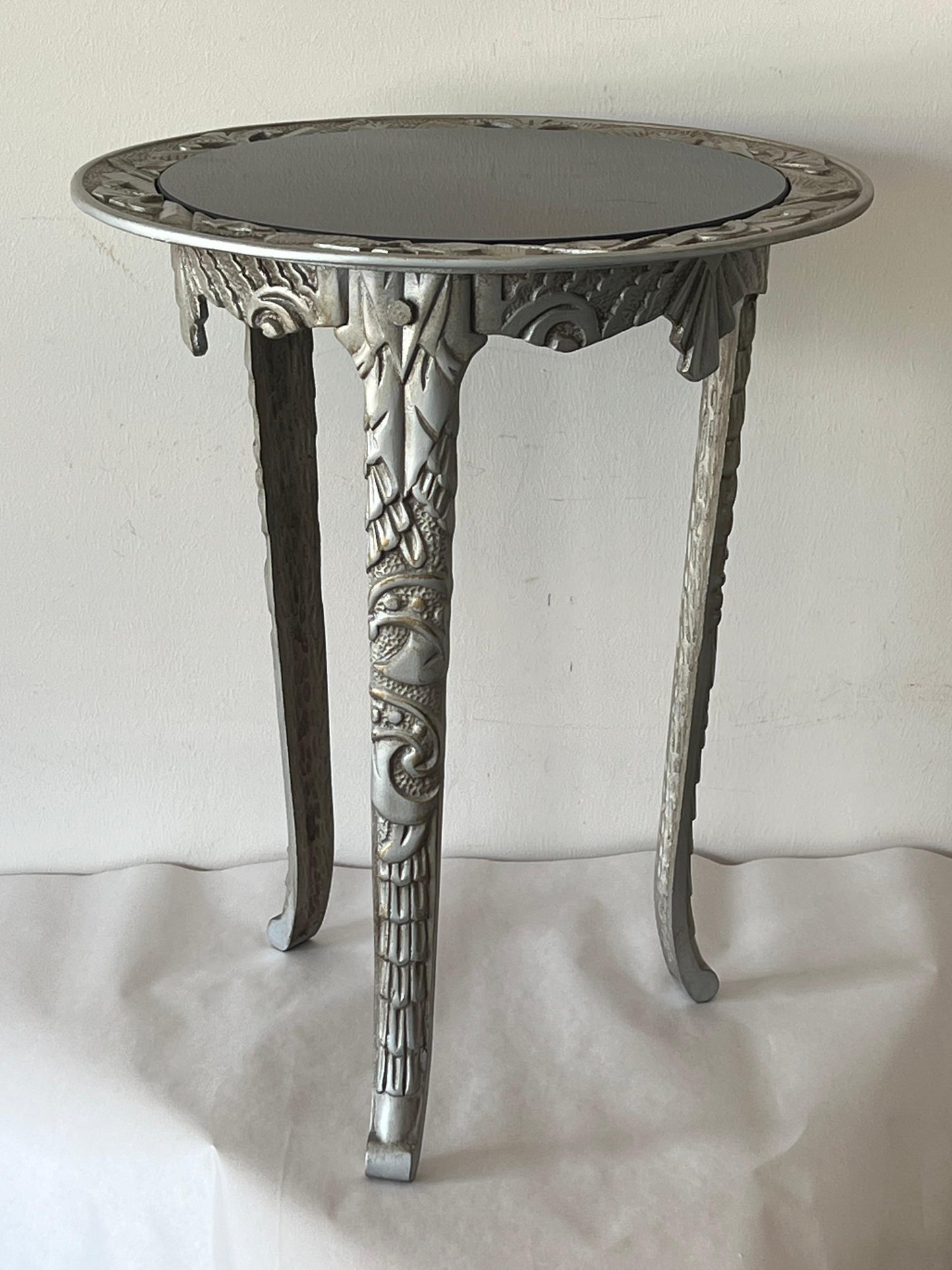 Frisman Vintage Art Deco Cast Iron Occasional Table With Black Glass Top ca' 1930's