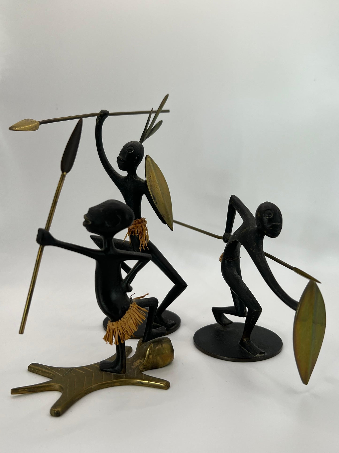 Frisman Vintage African Native Warrior Bronze Sculptures, Werkstatte Hagenauer, Austria, 1950s