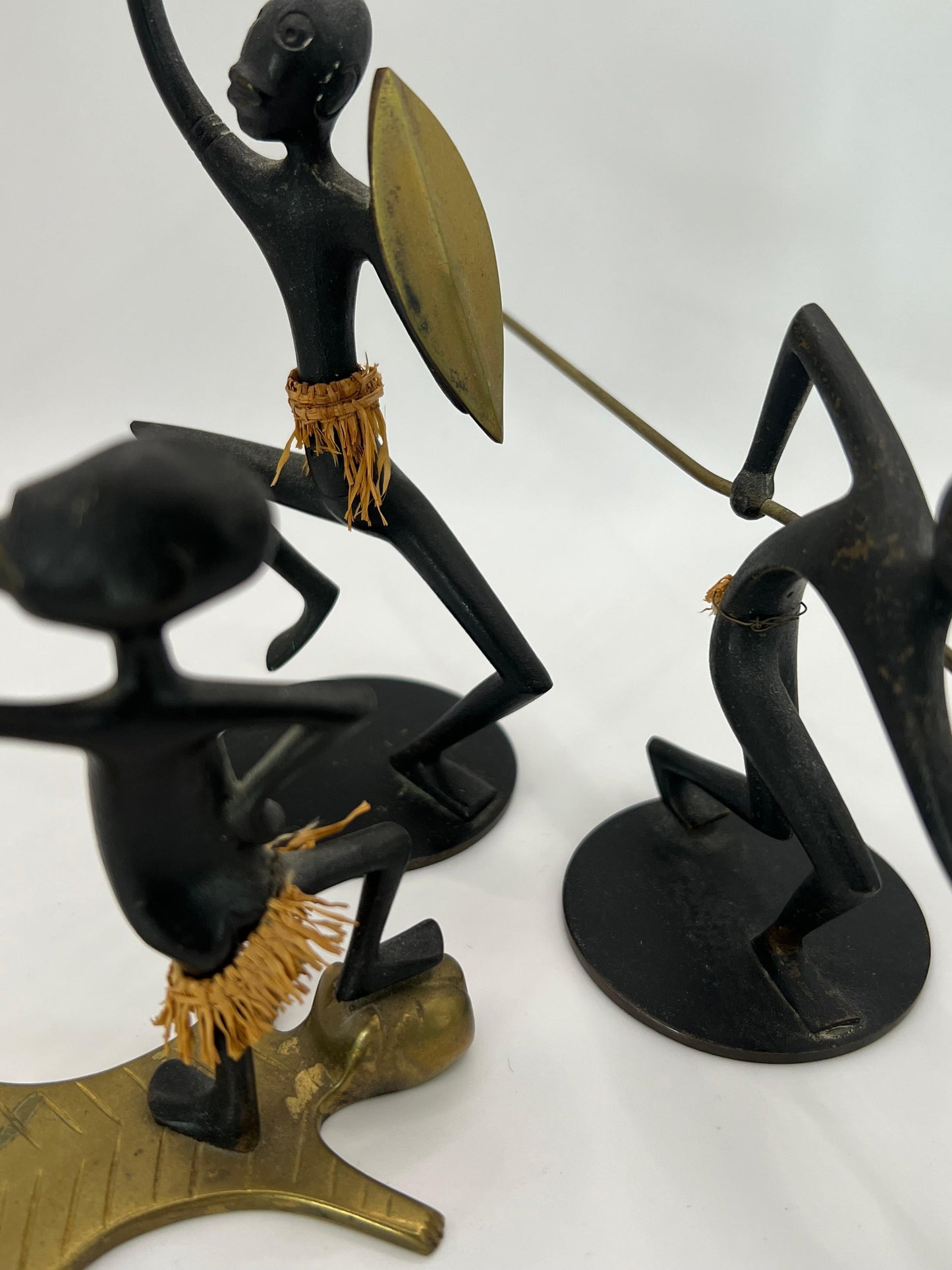 Frisman Vintage African Native Warrior Bronze Sculptures, Werkstatte Hagenauer, Austria, 1950s
