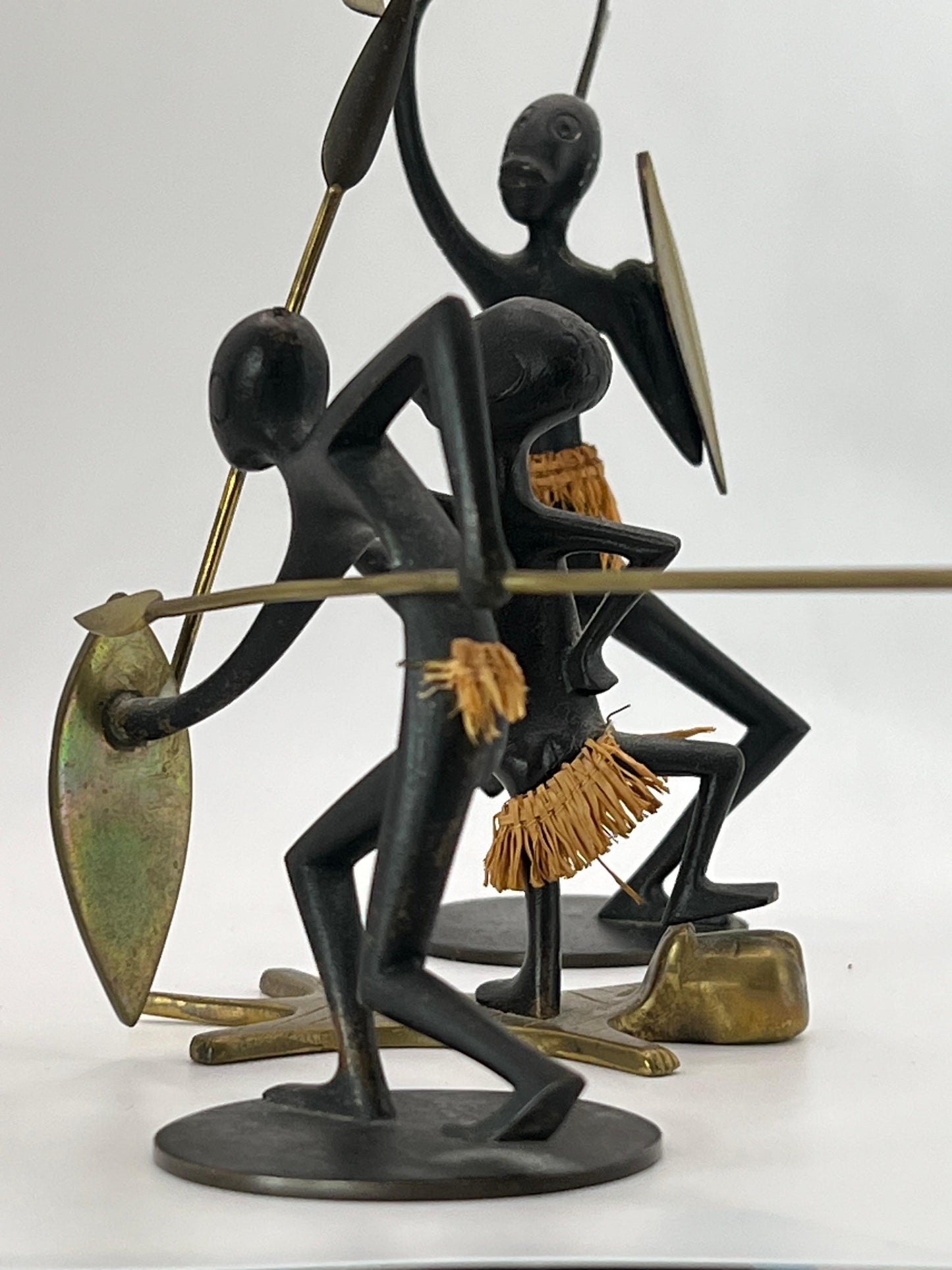 Frisman Vintage African Native Warrior Bronze Sculptures, Werkstatte Hagenauer, Austria, 1950s