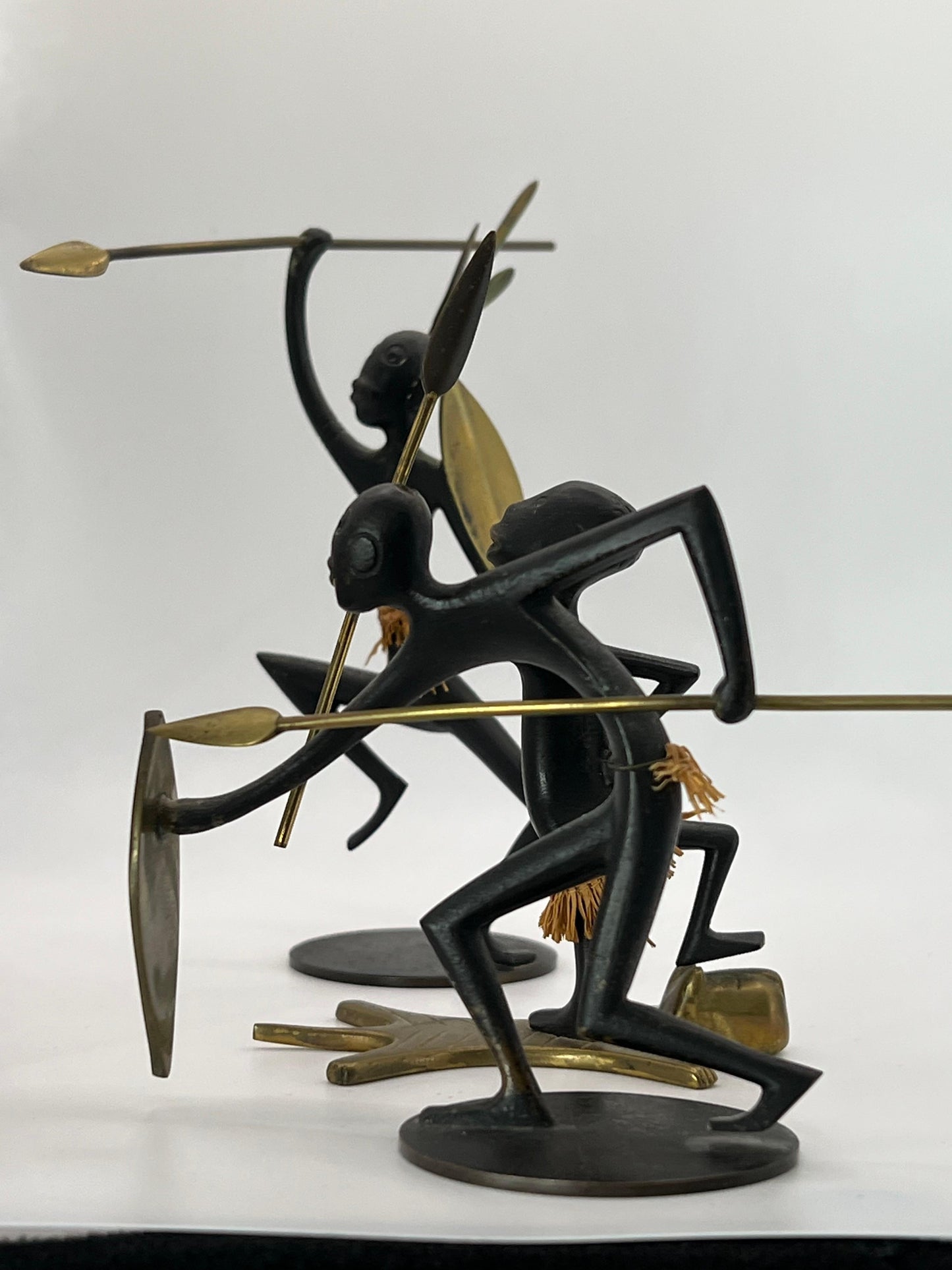 Frisman Vintage African Native Warrior Bronze Sculptures, Werkstatte Hagenauer, Austria, 1950s
