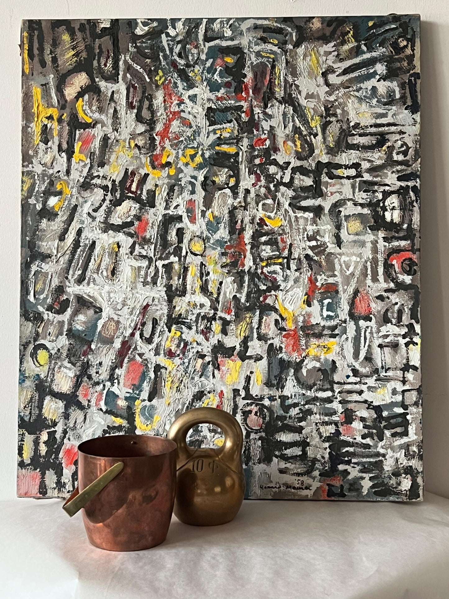 Frisman Vintage An Abstract Expressionist Painting By Leonard Maurer, 1958