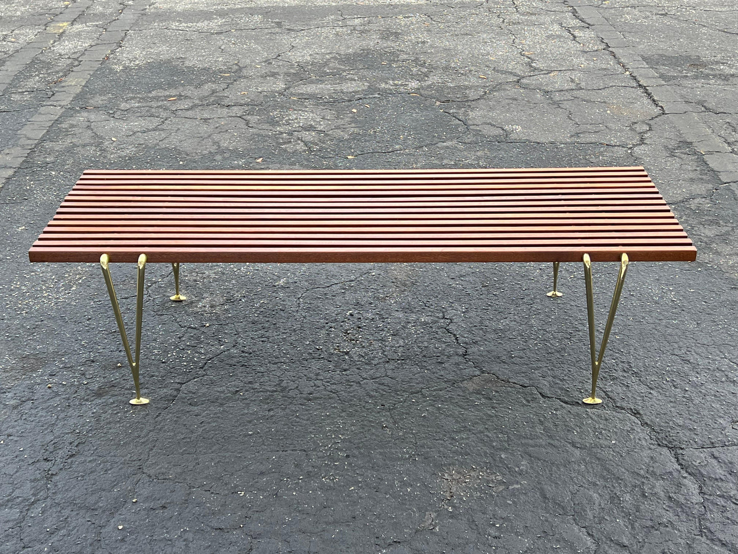 Frisman Vintage A Classic Hugh Acton Slat Bench With Solid Brass Legs ca' 1950's